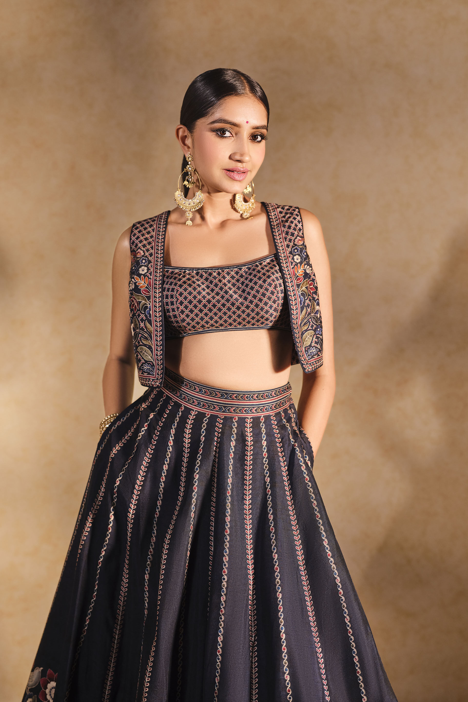 Moonlight Bloom Printed Silk Skirt Set - Blue, Blue, image 6