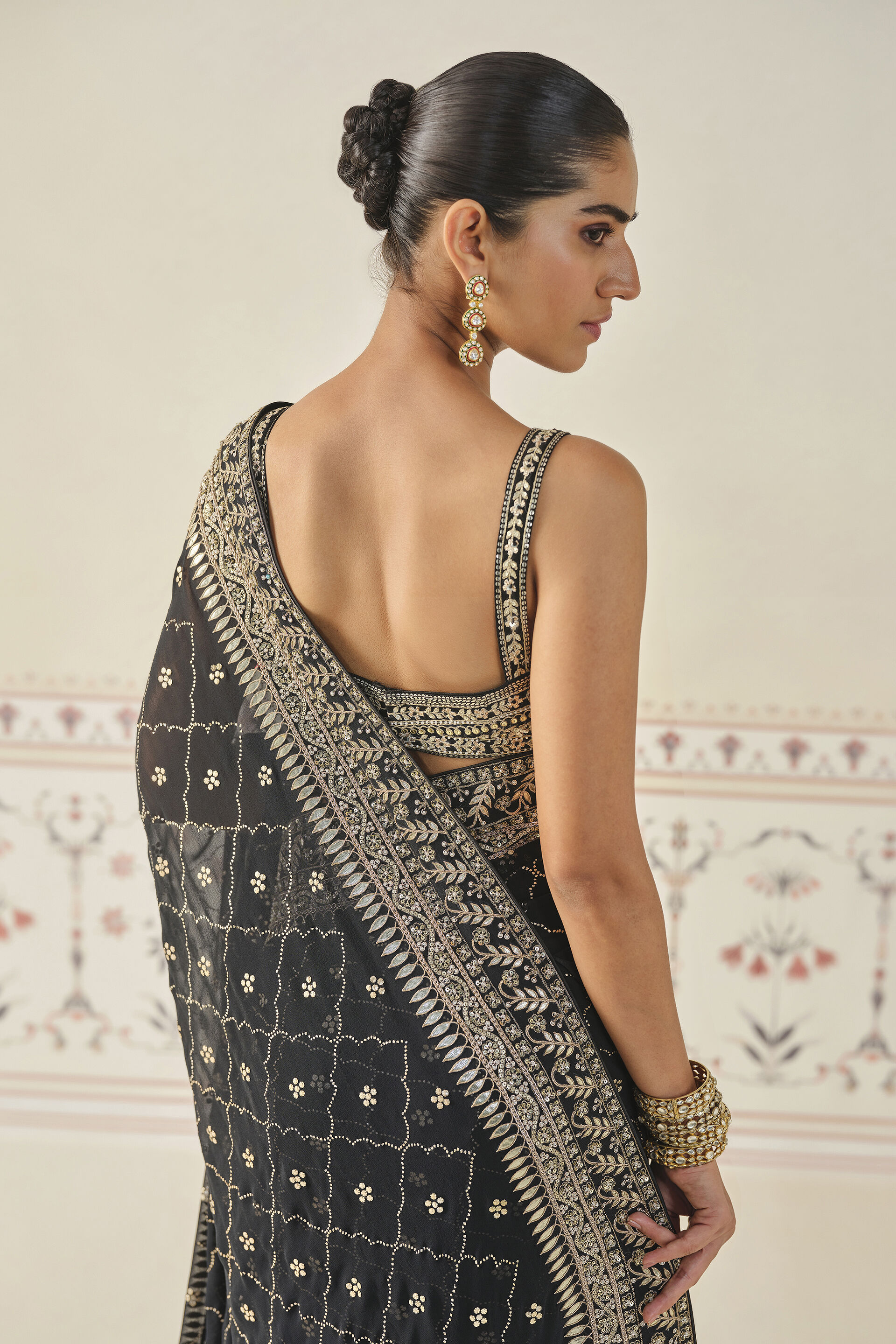 Anushna Handcrafted Badla Georgette Saree - Black, Black, image 7