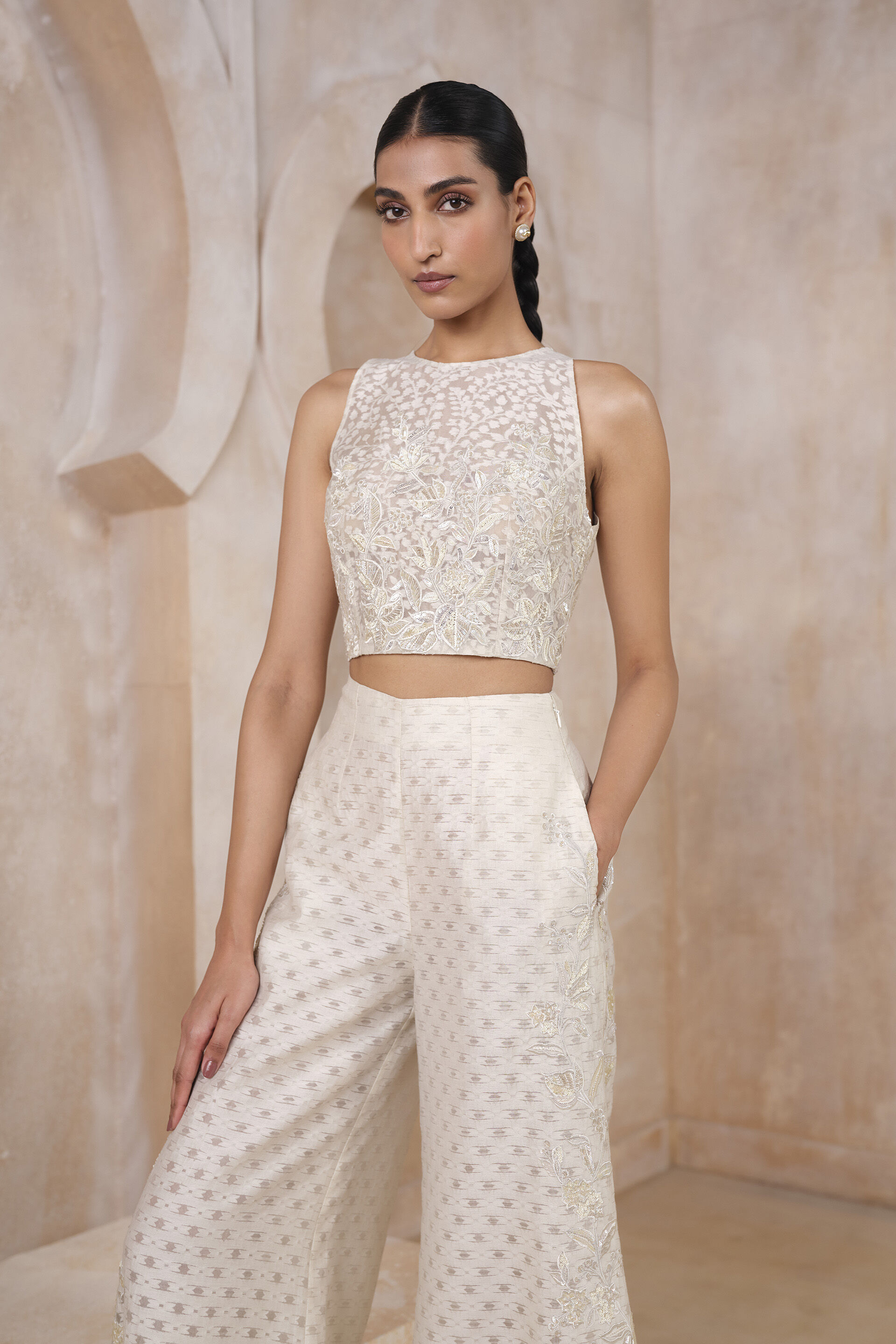 Ansel Embroidered Pant Set - Ivory, Ivory, image 4