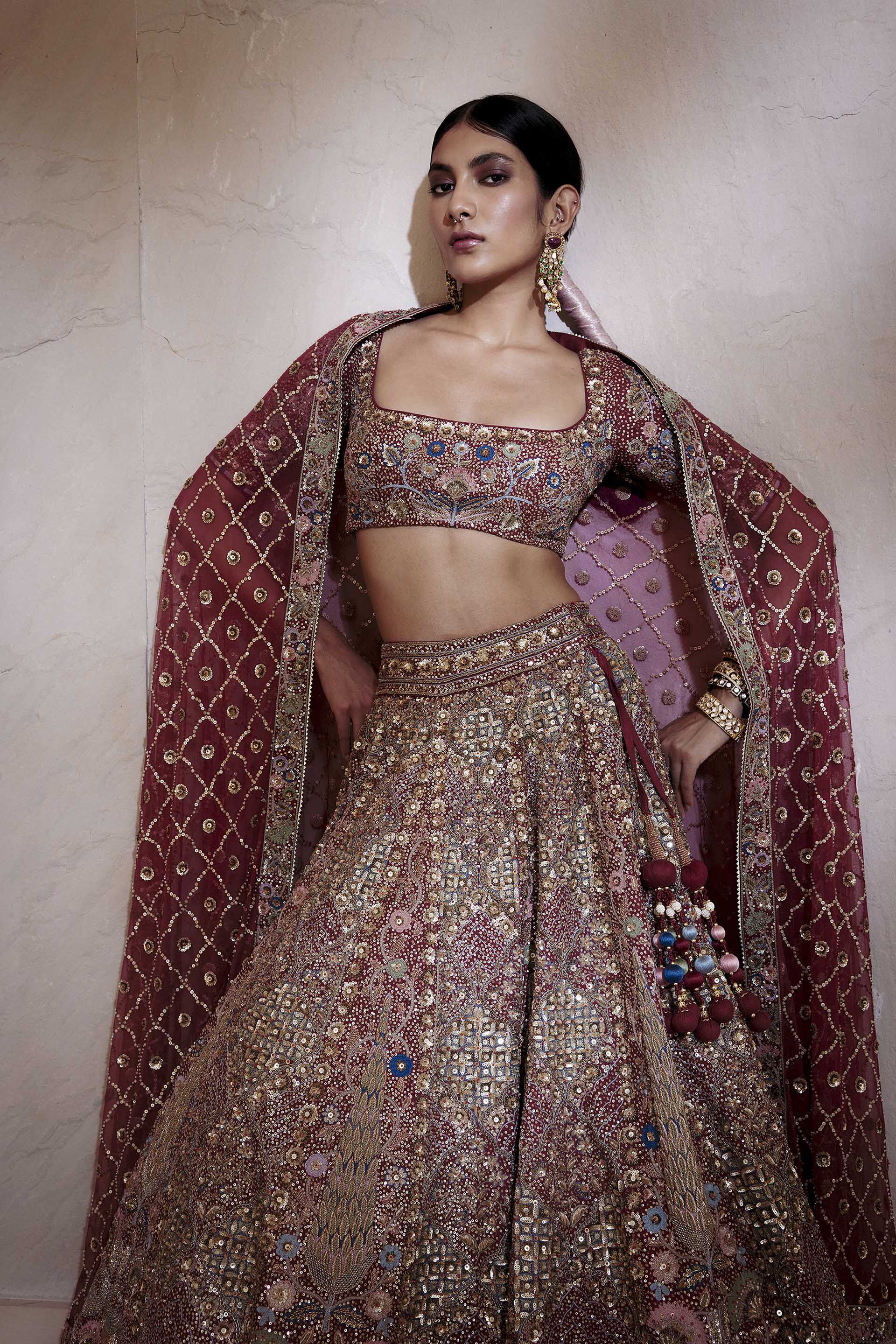 Avani Zardozi Silk Lehenga - Wine, Wine, image 3