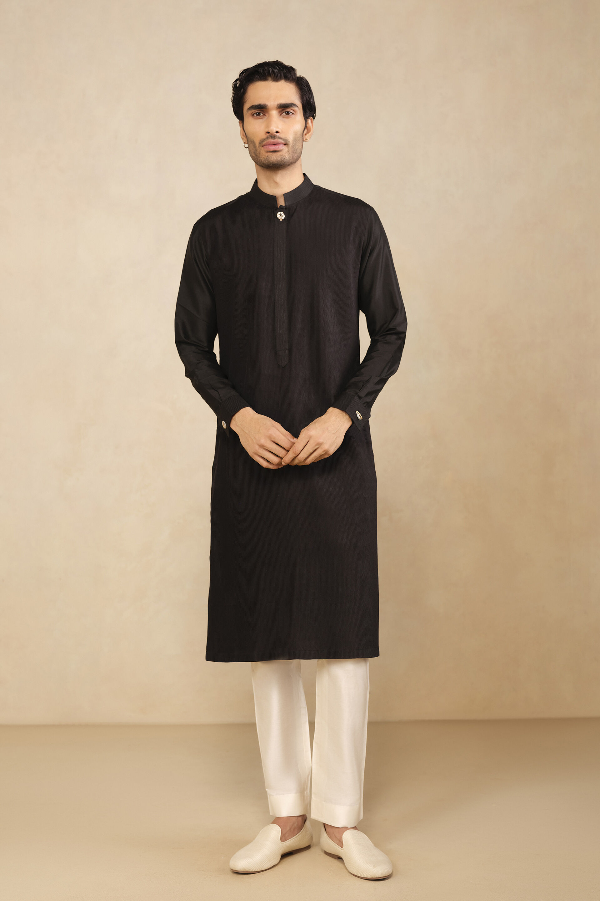 Affan Silk Kurta -  Black, Black, image 1