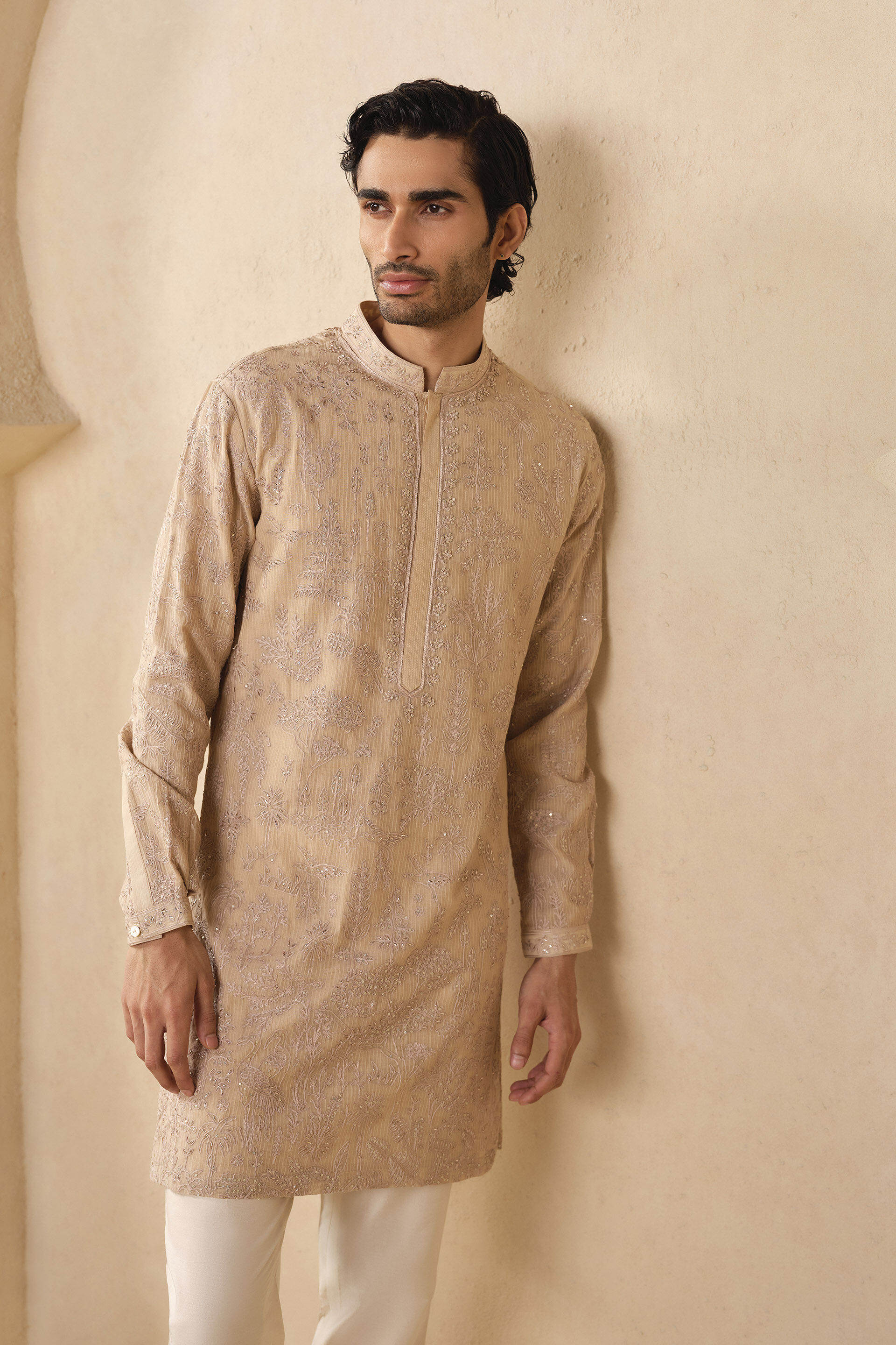 Adyant Embroidered Kurta - Salmon, Salmon, image 4