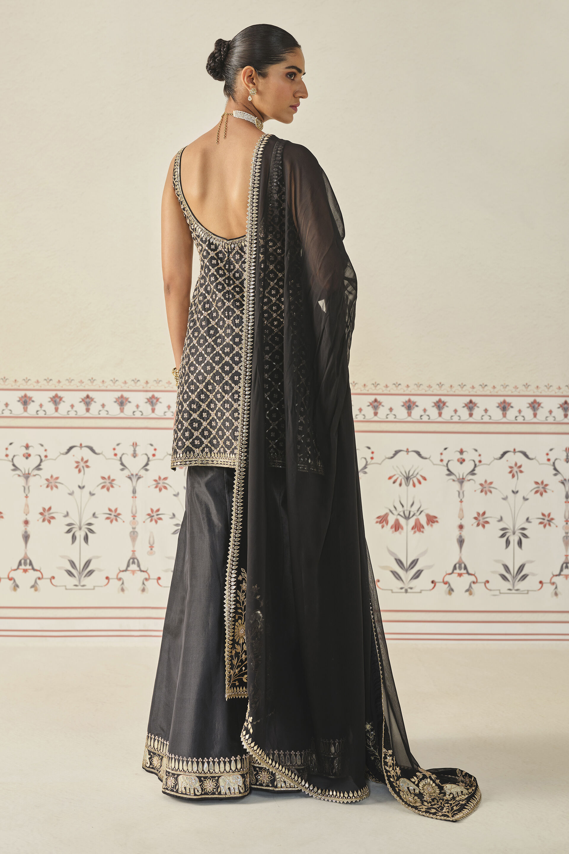 Rayna Gota Patti Silk Sharara Set - Black