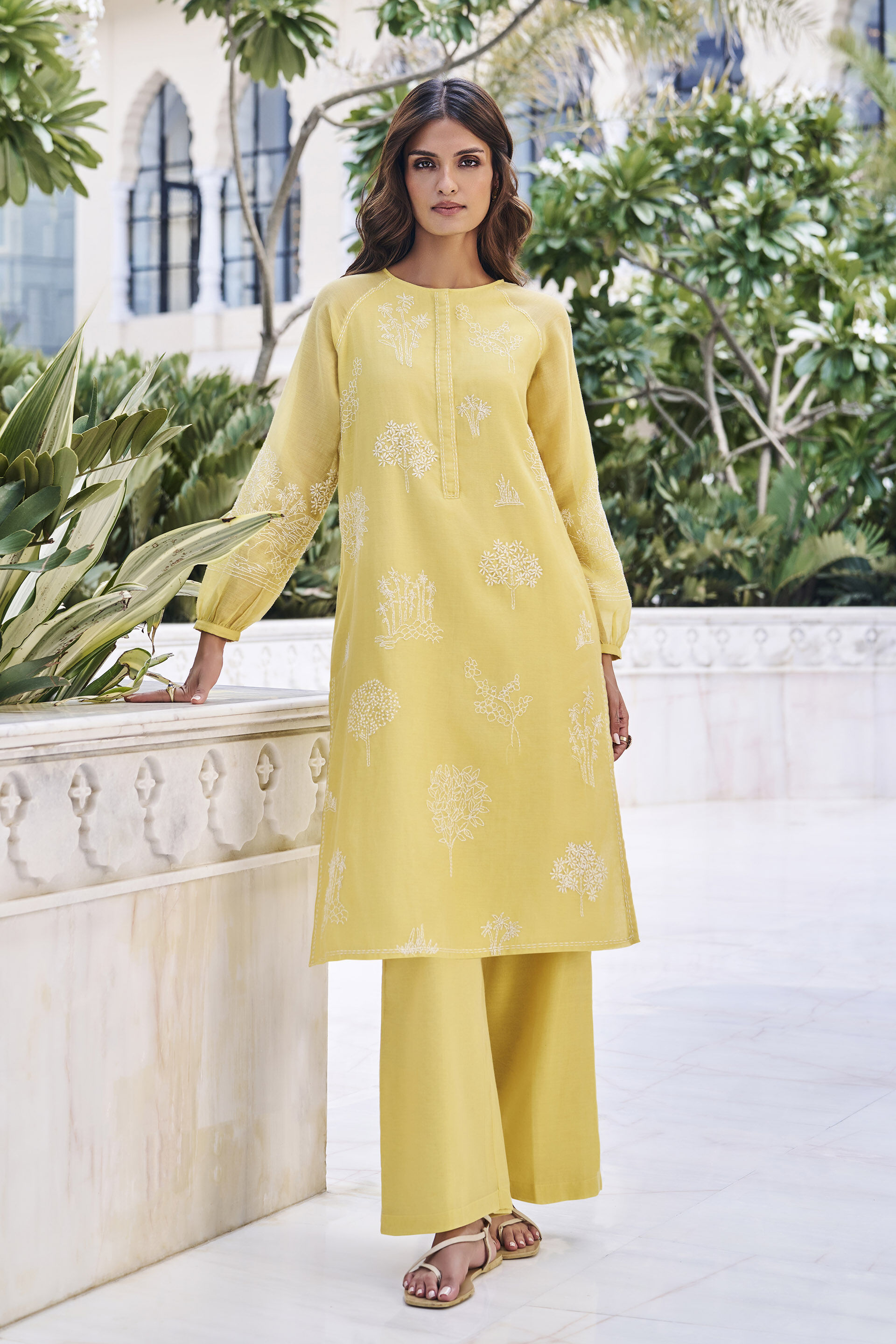 Iseda Yellow Kantha Hand-embroidered Co-ord, Yellow, image 1