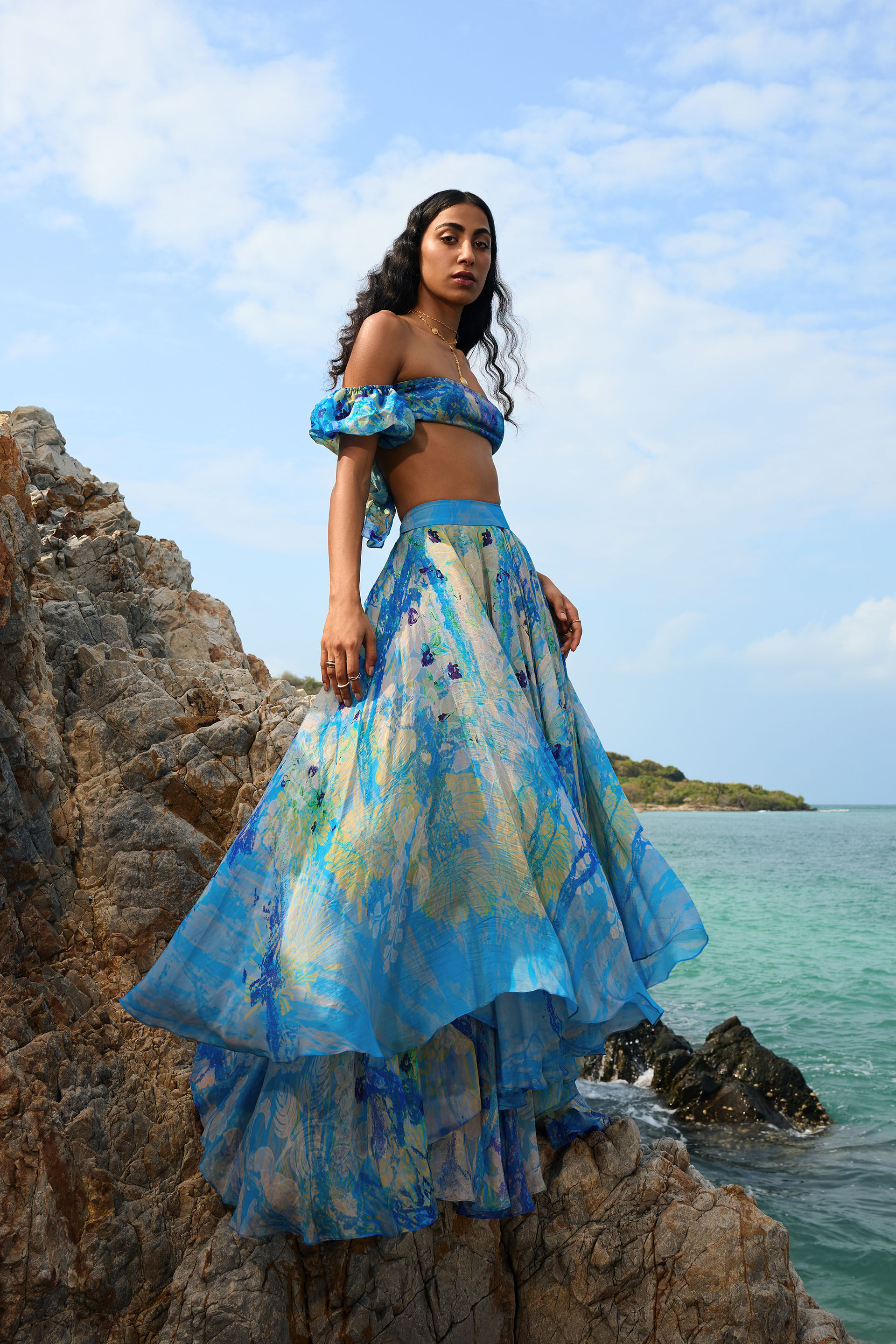 Chatoyante Organza Asymmetrical Skirt Set - Blue, Blue, image 4