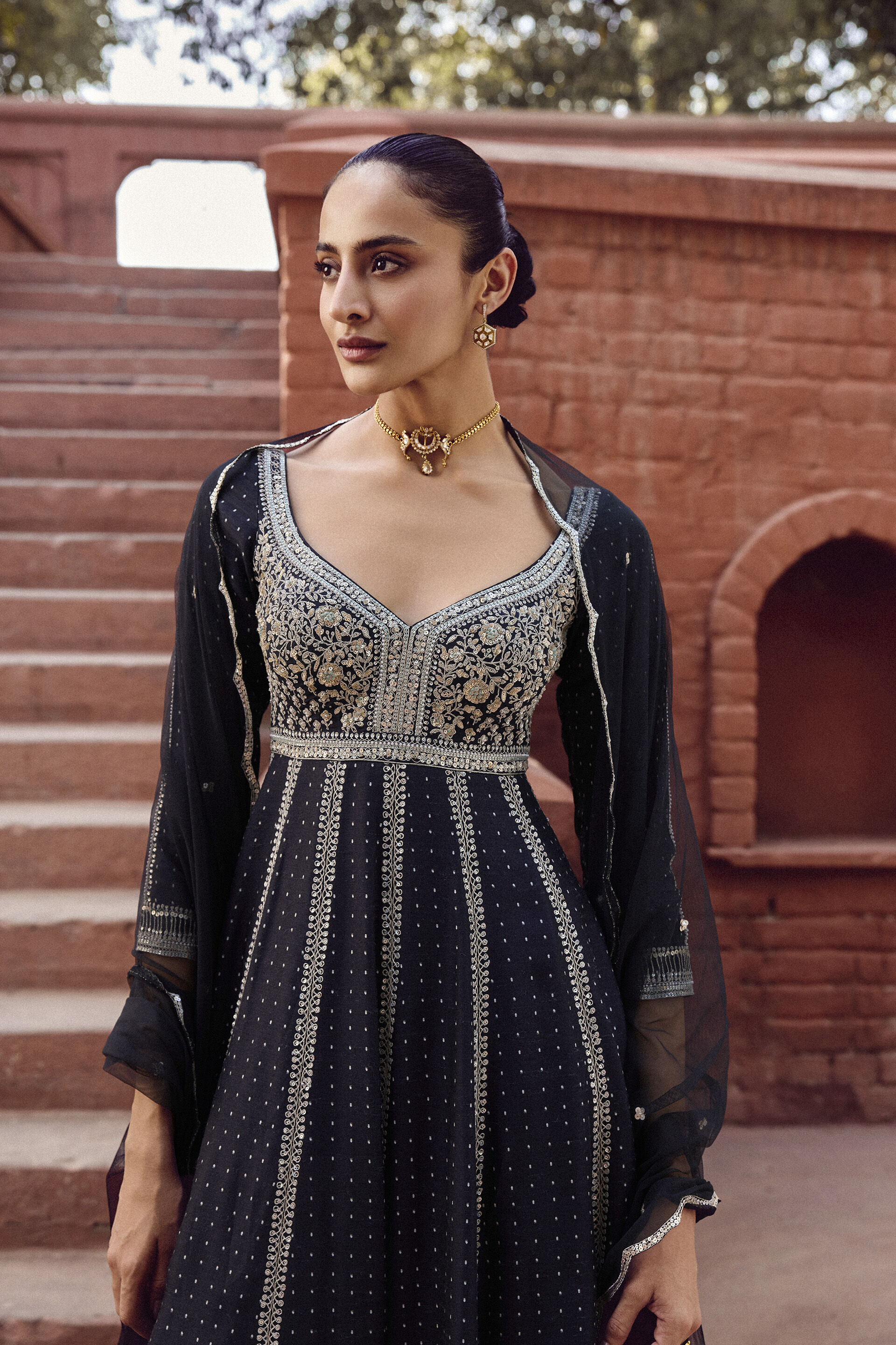 Afruza Embroidered Silk Suit Set - Black, Black, image 3