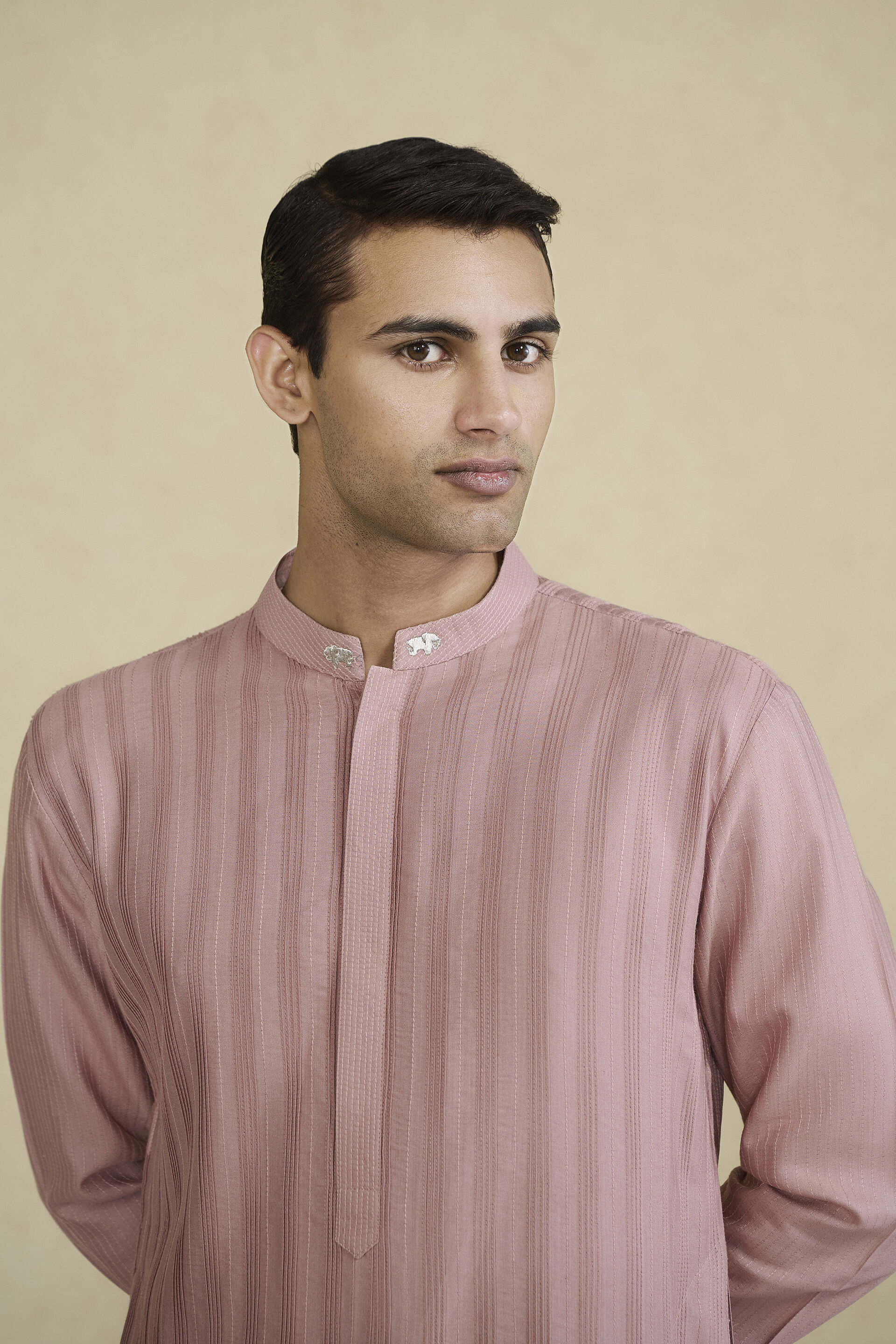 Daeven Embroidered Silk Kurta - Rose Pink, Rose Pink, image 5