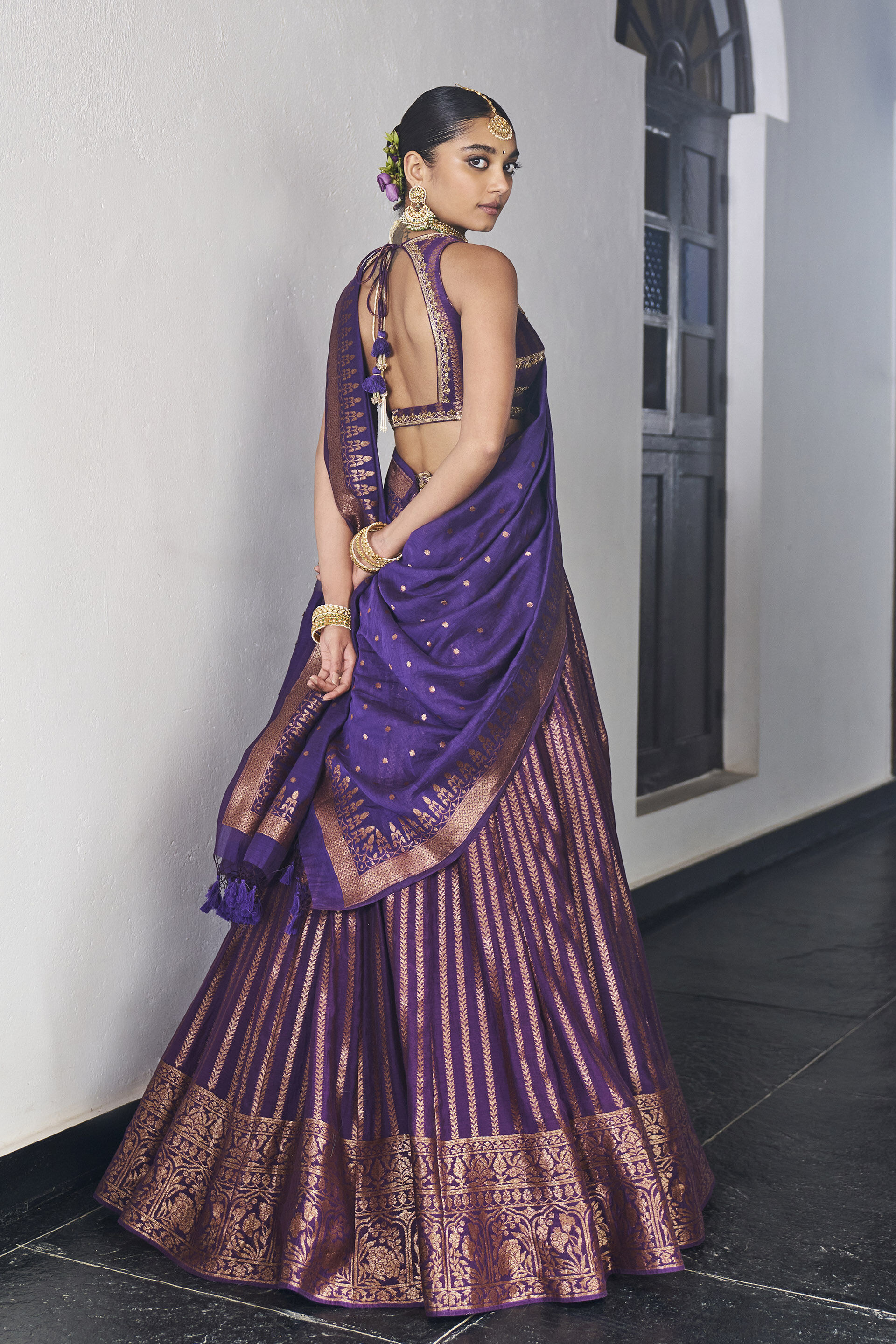 Premam Benarasi Mul Lehenga Set&nbsp;- Purple