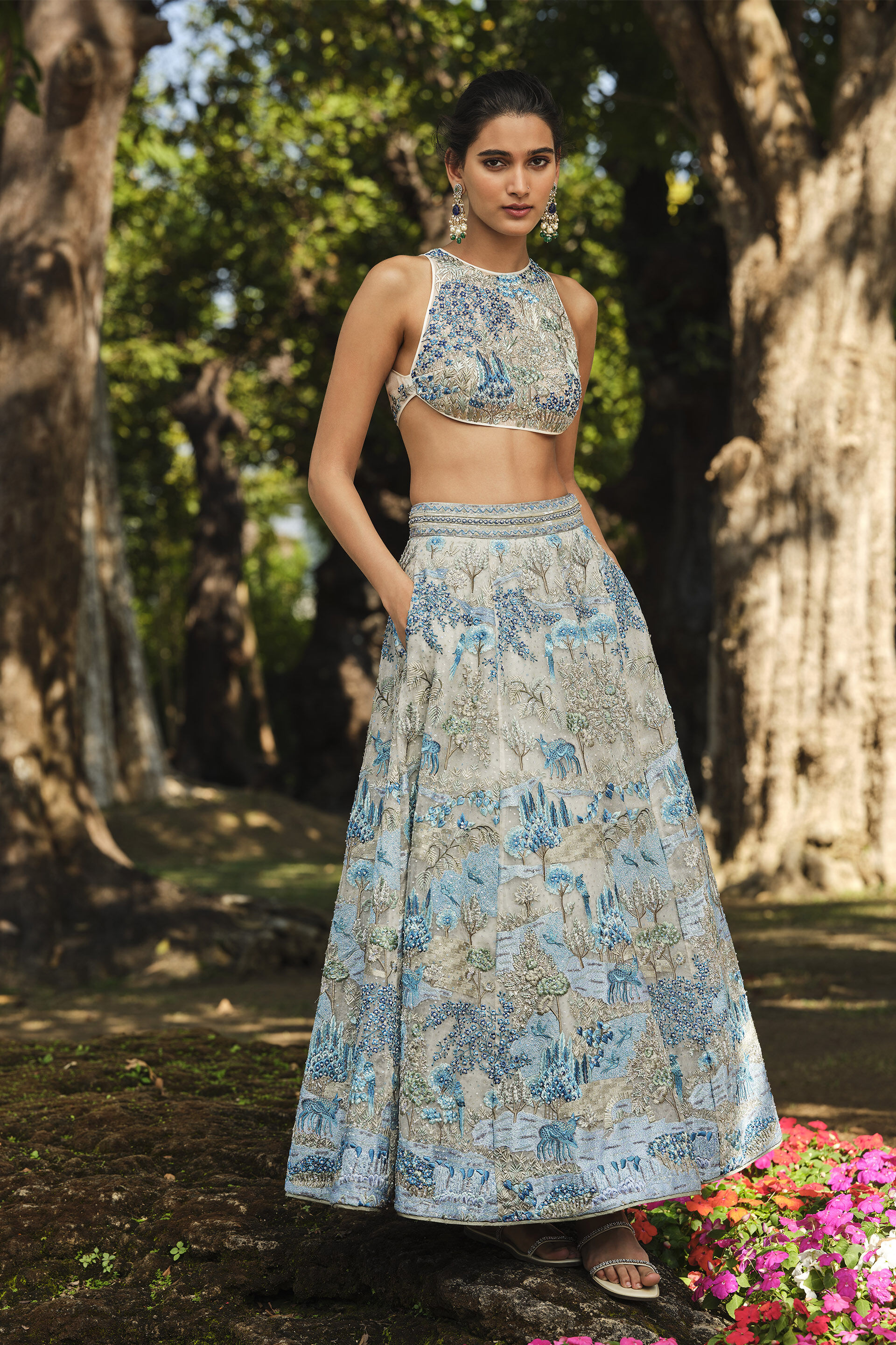 Riverine Resham Silk Skirt Set - Natural