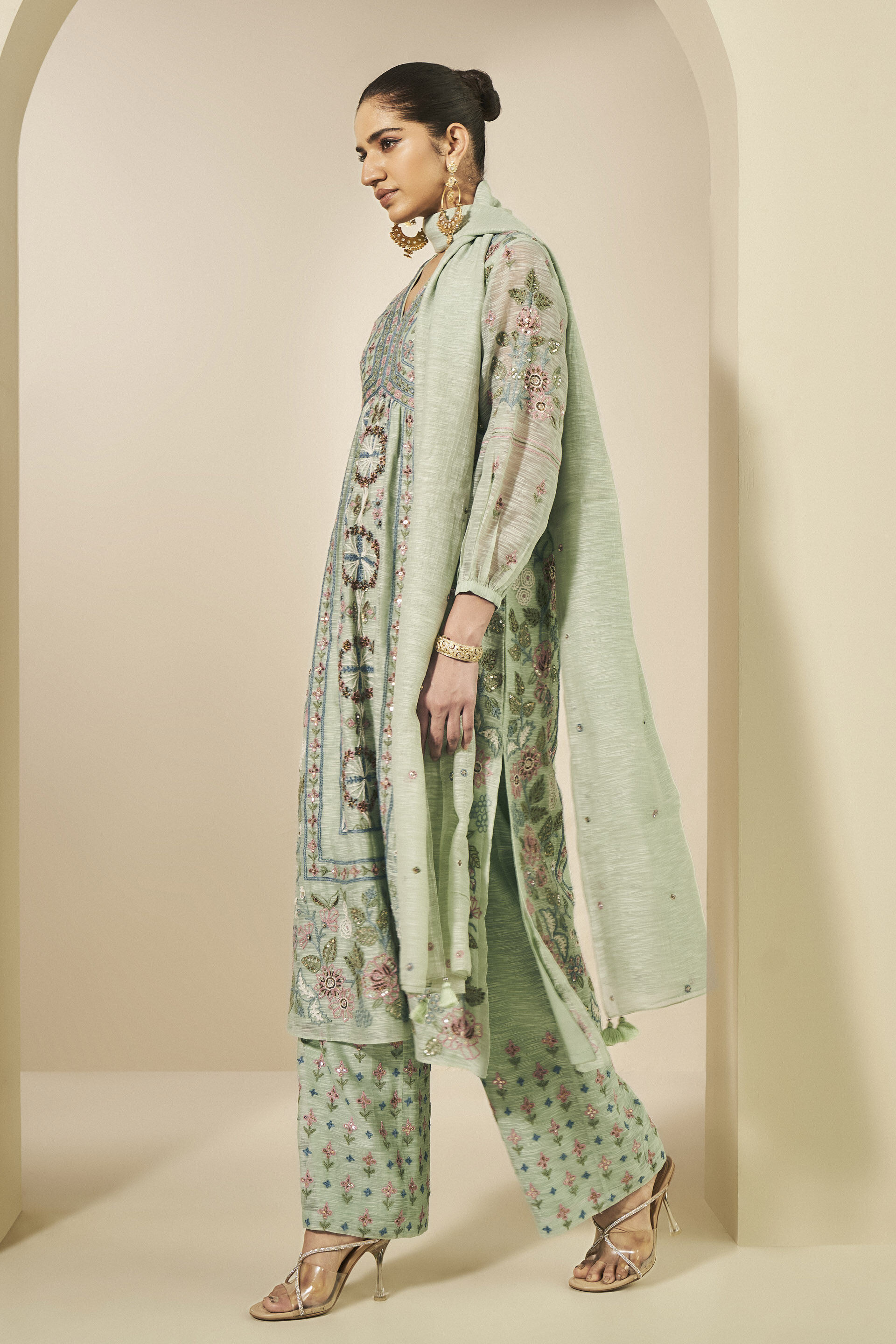 Madhuj Mul Suit Set - Sage