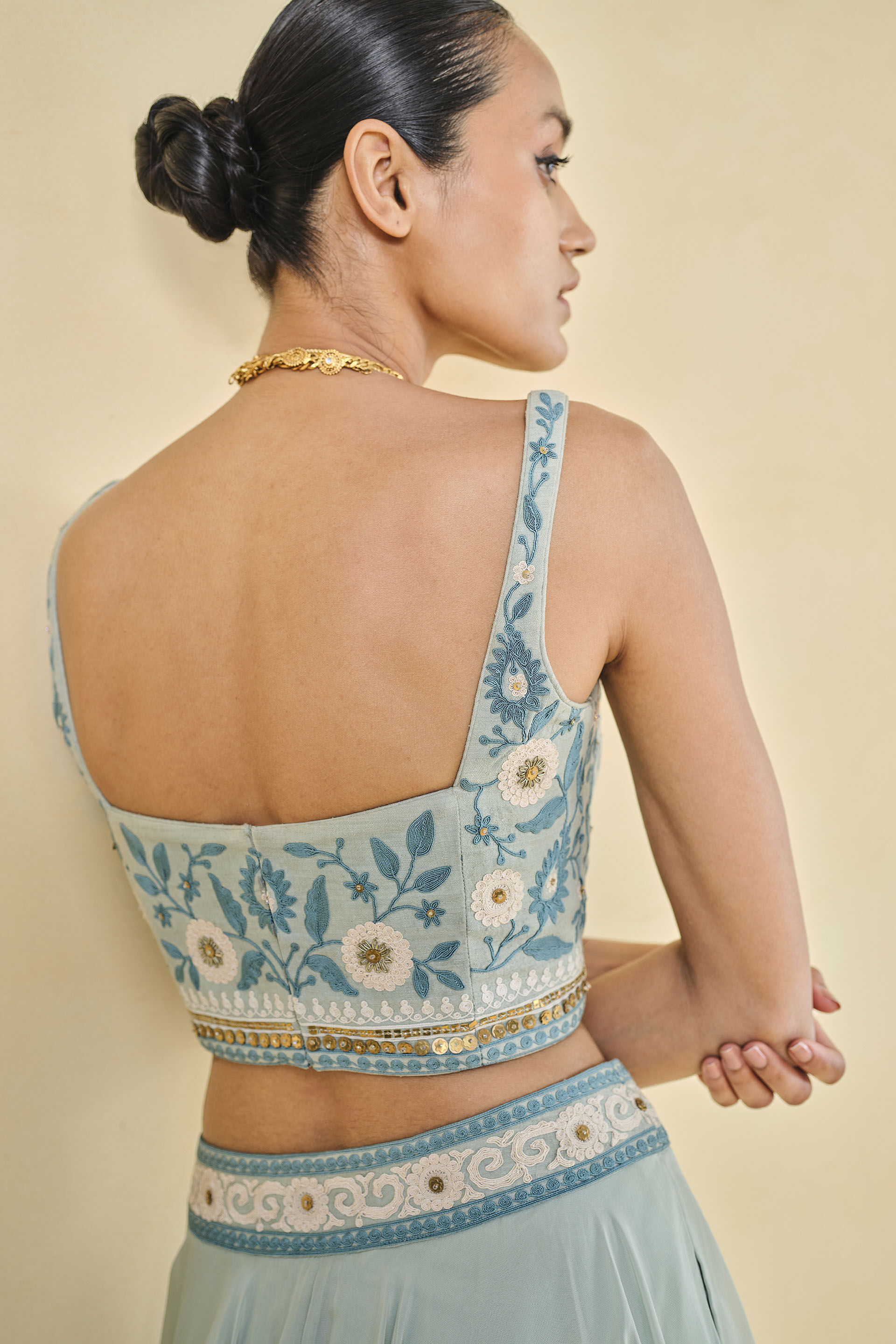 Whisper Of The Woods Embroidered Cord Skirt Set - Sage, Sage, image 6