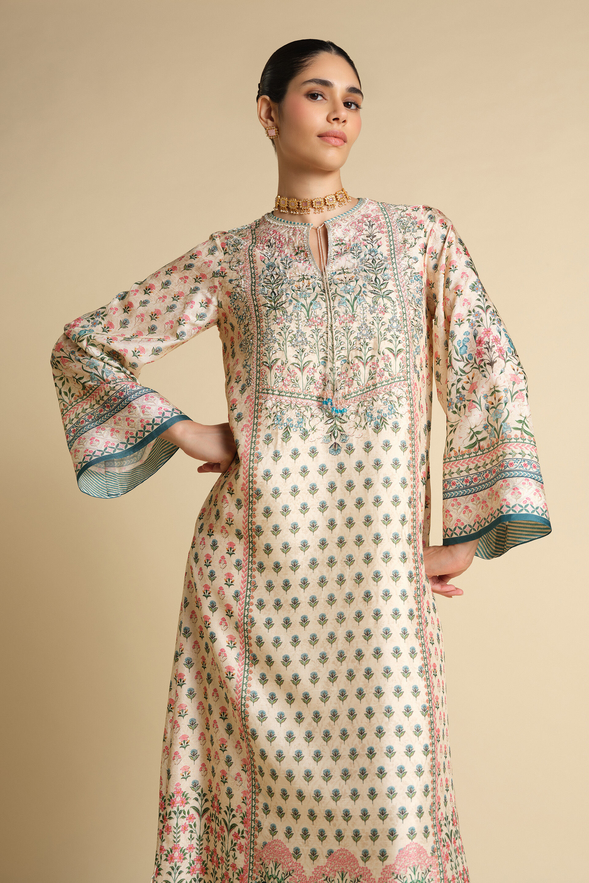Corvus Embroidered Silk Kaftan - Blush, Blush, image 4