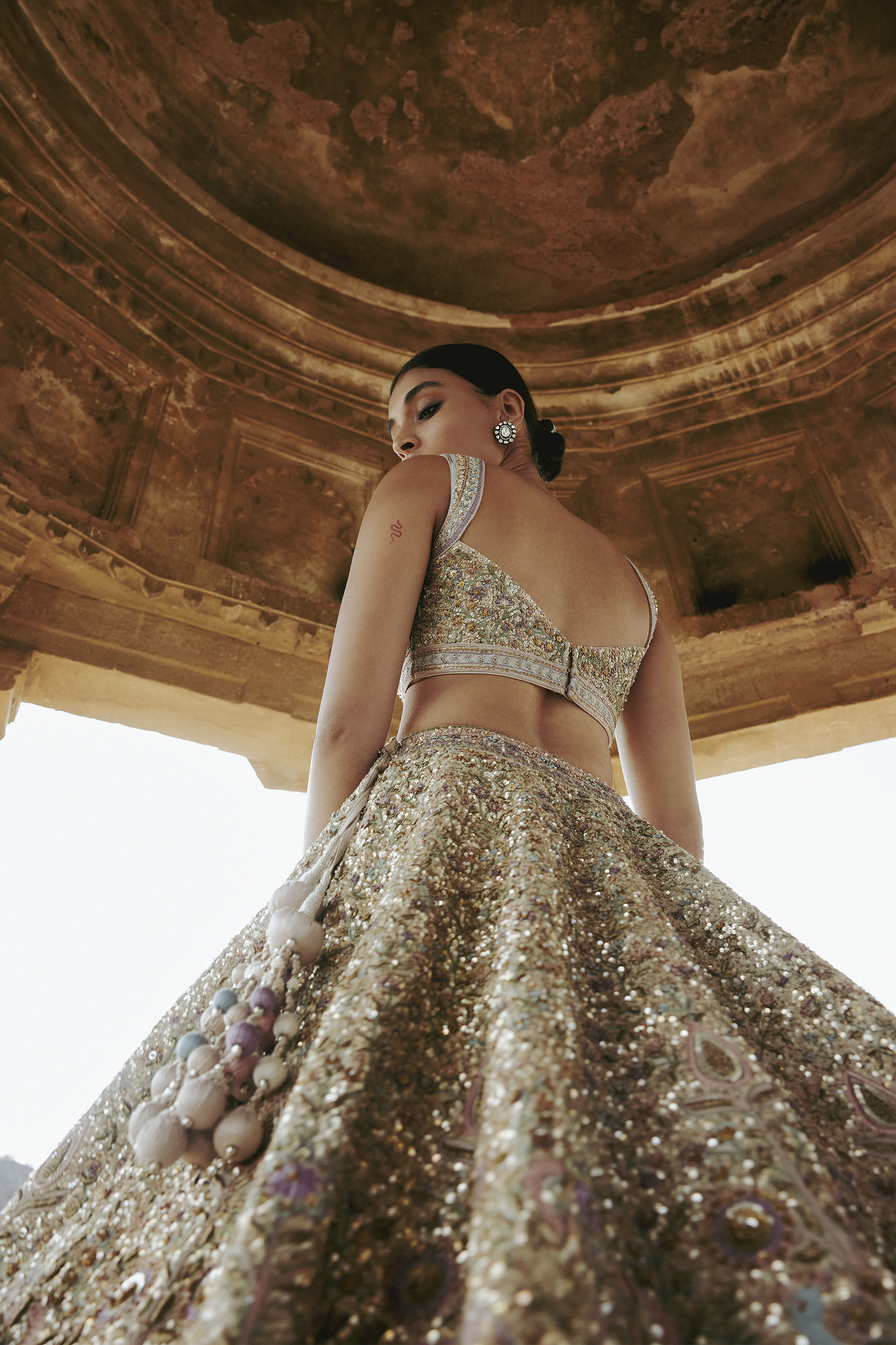 Mridhini Zardozi & Resham Silk Lehenga - Beige, Beige, image 10