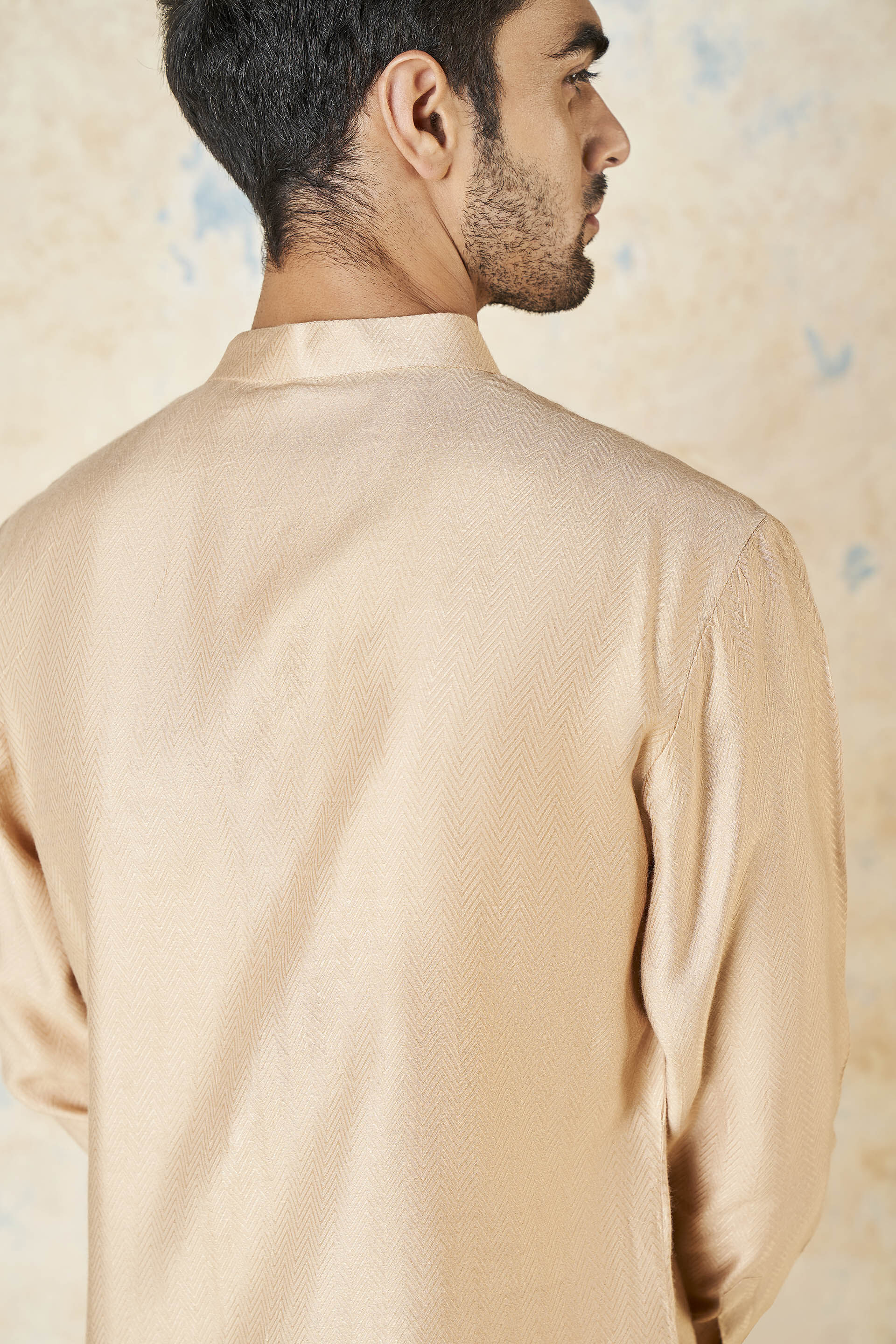 Sazil Silk Kurta - Peach, Peach, image 6
