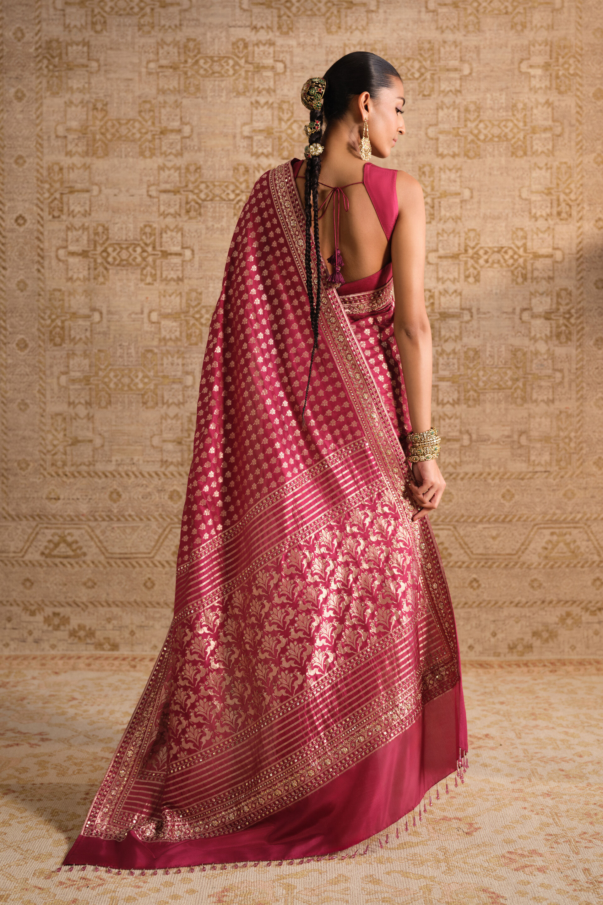 Suvrata Handwoven Benarasi Silk Saree, Ruby, image 4