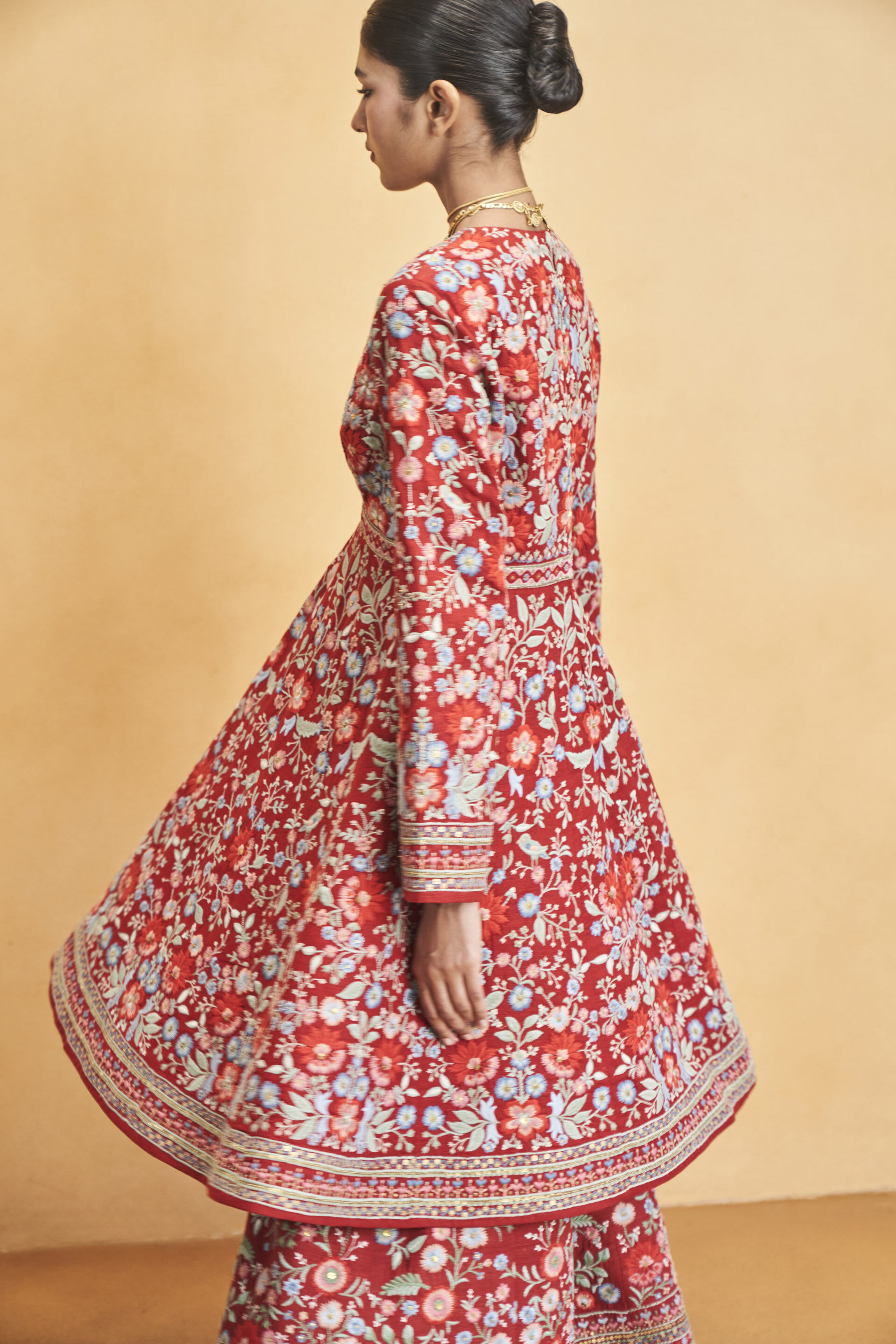 Floral Ballad Embroidered Zardozi Silk Kurta Set - Red, Red, image 5