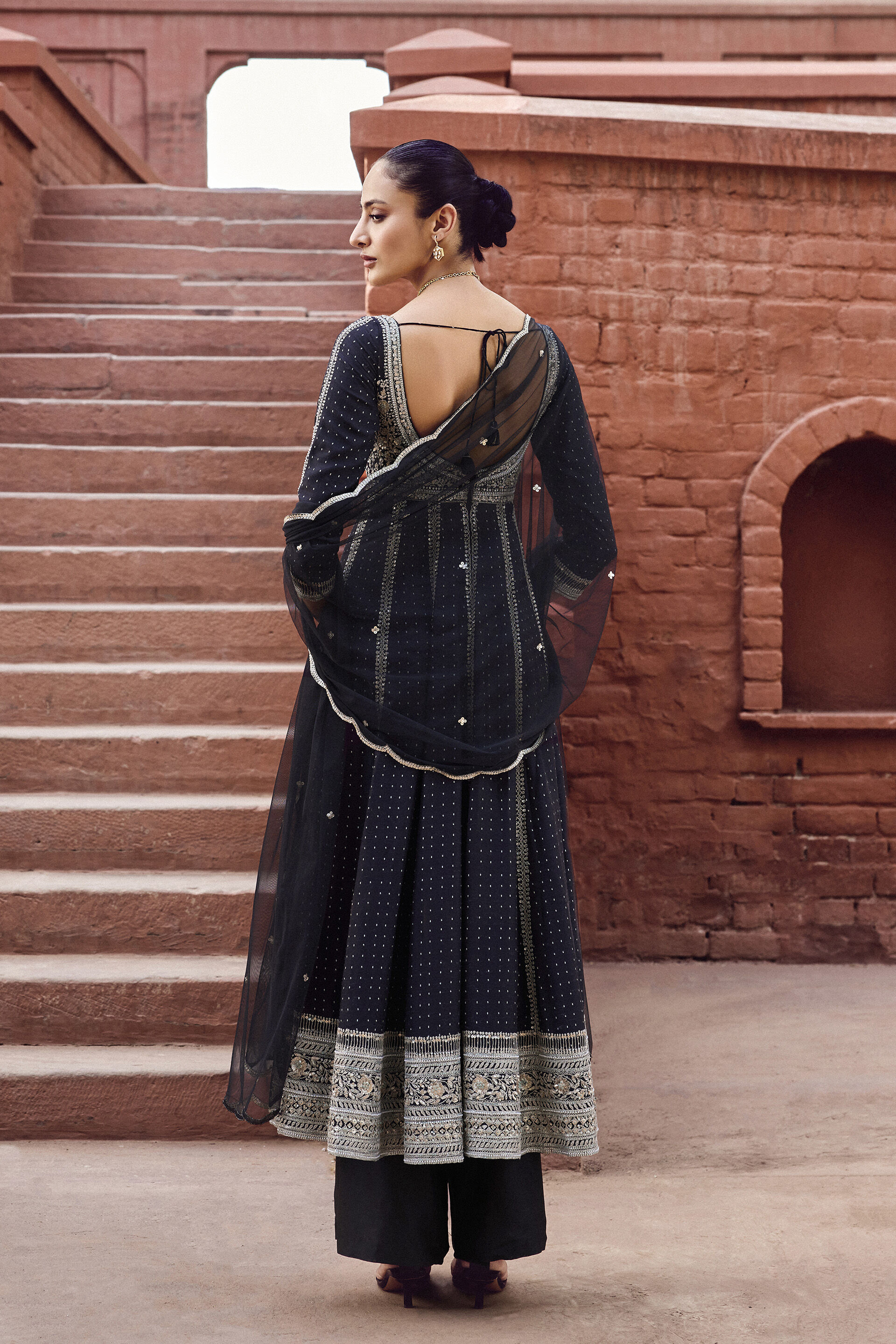Afruza Embroidered Silk Suit Set - Black, Black, image 2