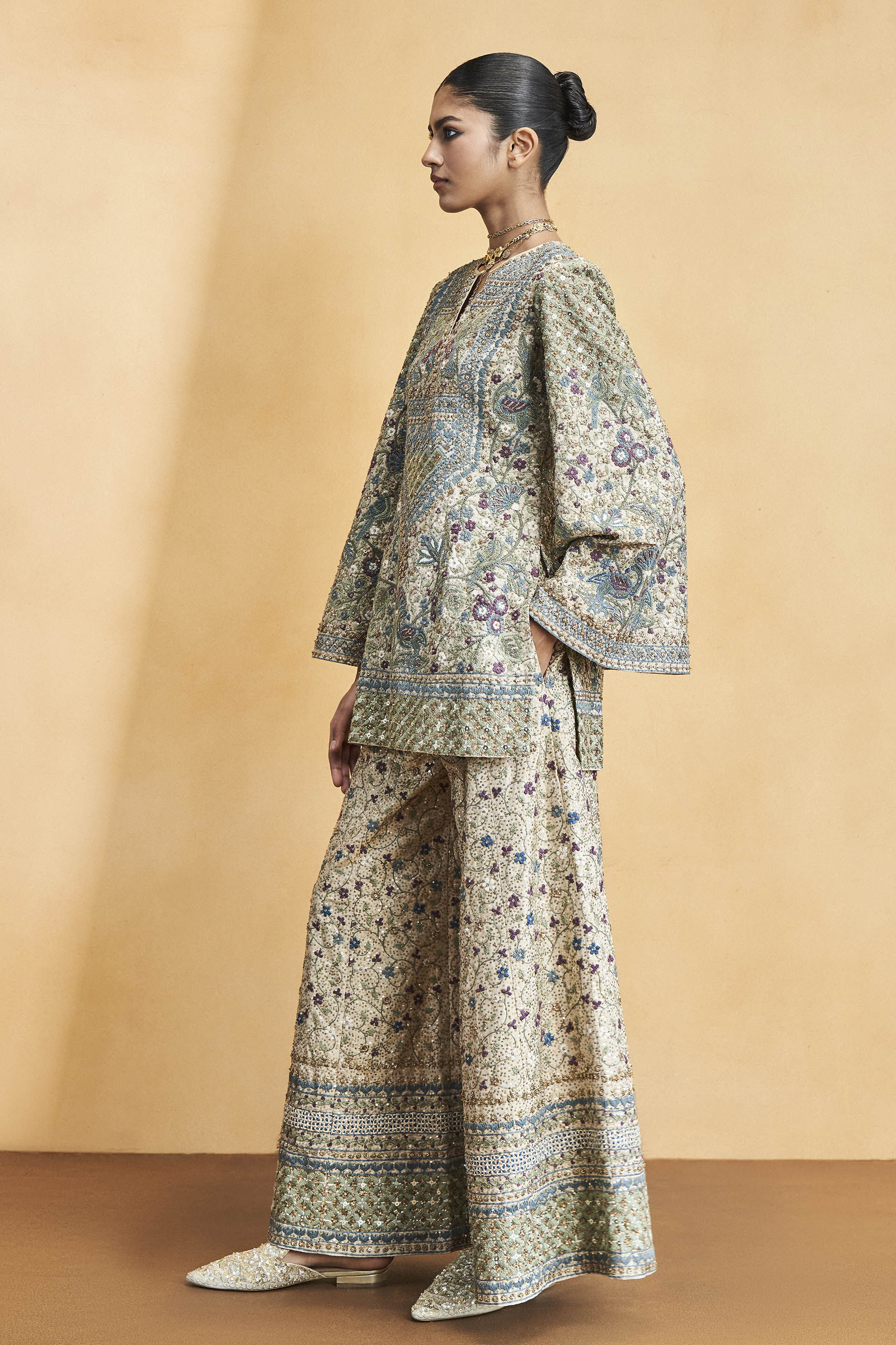 Harmony Of The Forest Embroidered Zardozi Pant Set - Gold, Gold, image 2