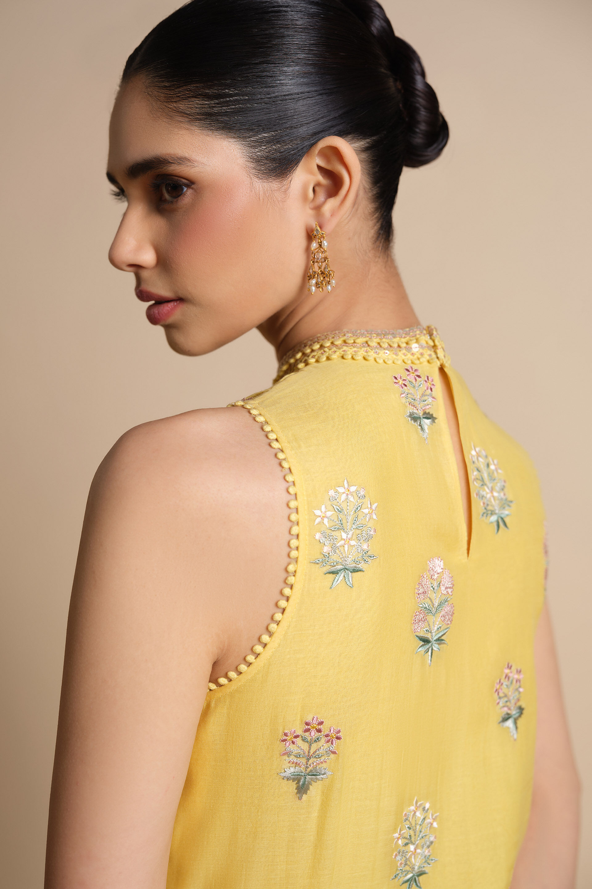 Helianthe Embroidered Mul Suit Set - Yellow, Yellow, image 9