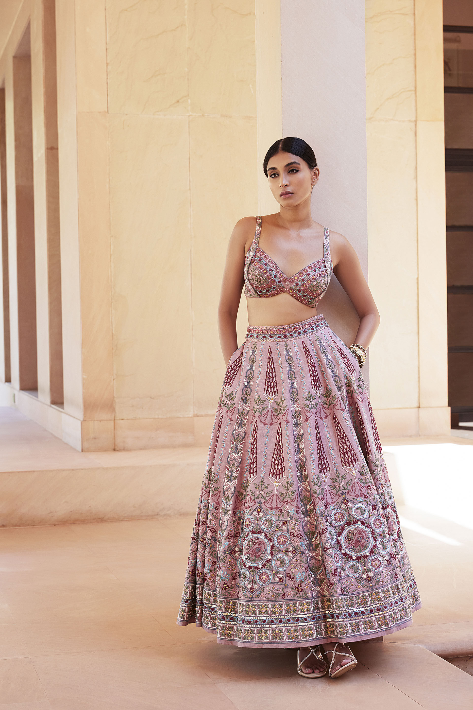 Alakana SEWA Hand-embroidered Silk Skirt Set - Old Rose, Old Rose, image 4