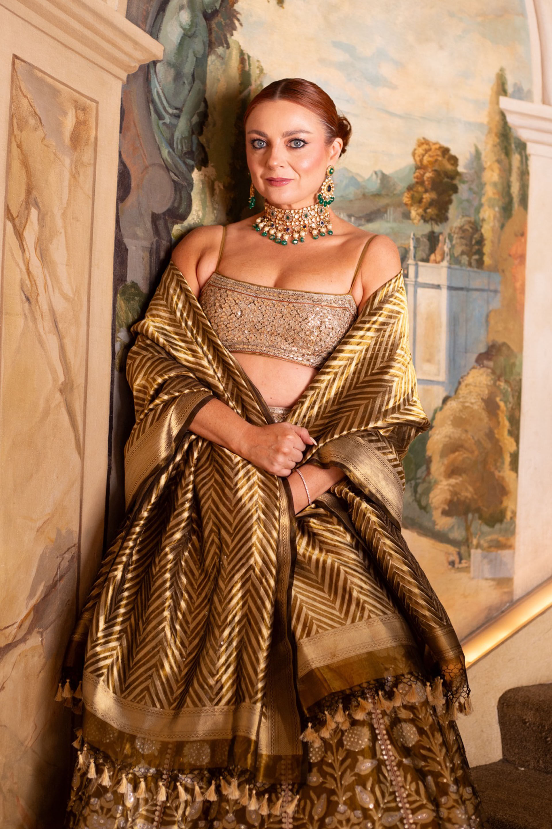 Adveka Handwoven Benarasi Silk Lehenga Set - Olive, , image 2