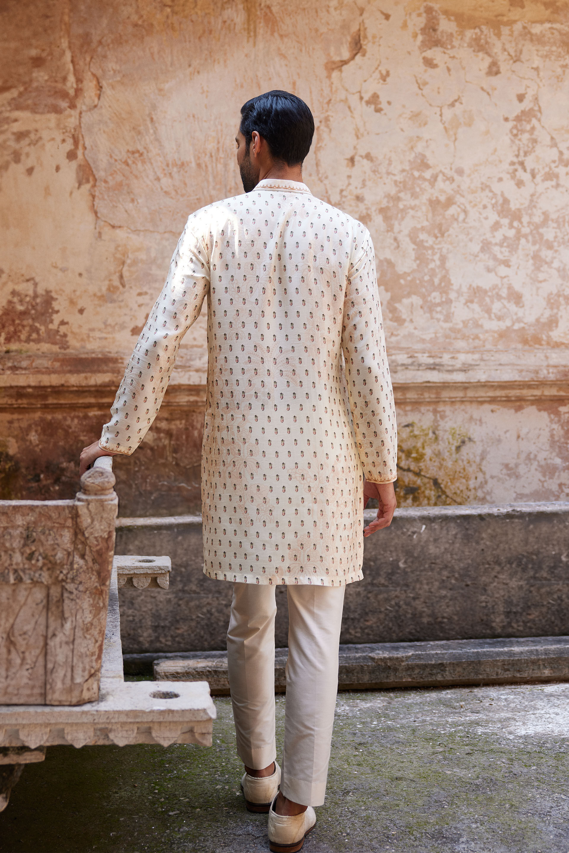 Kalhar Printed Silk Kurta - Ivory