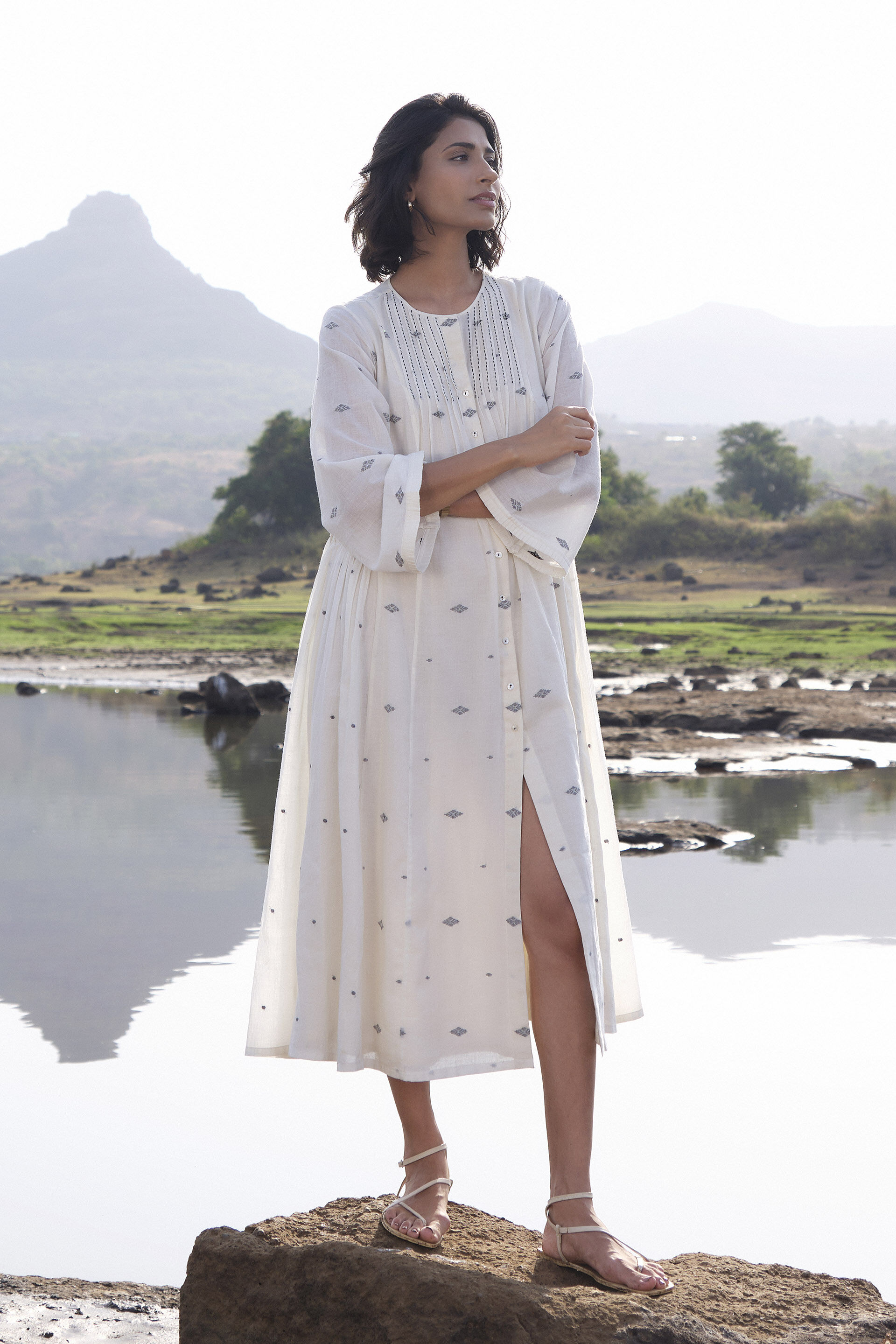 Highland Handwoven Jamdani Dress - Ivory, Ivory, image 3