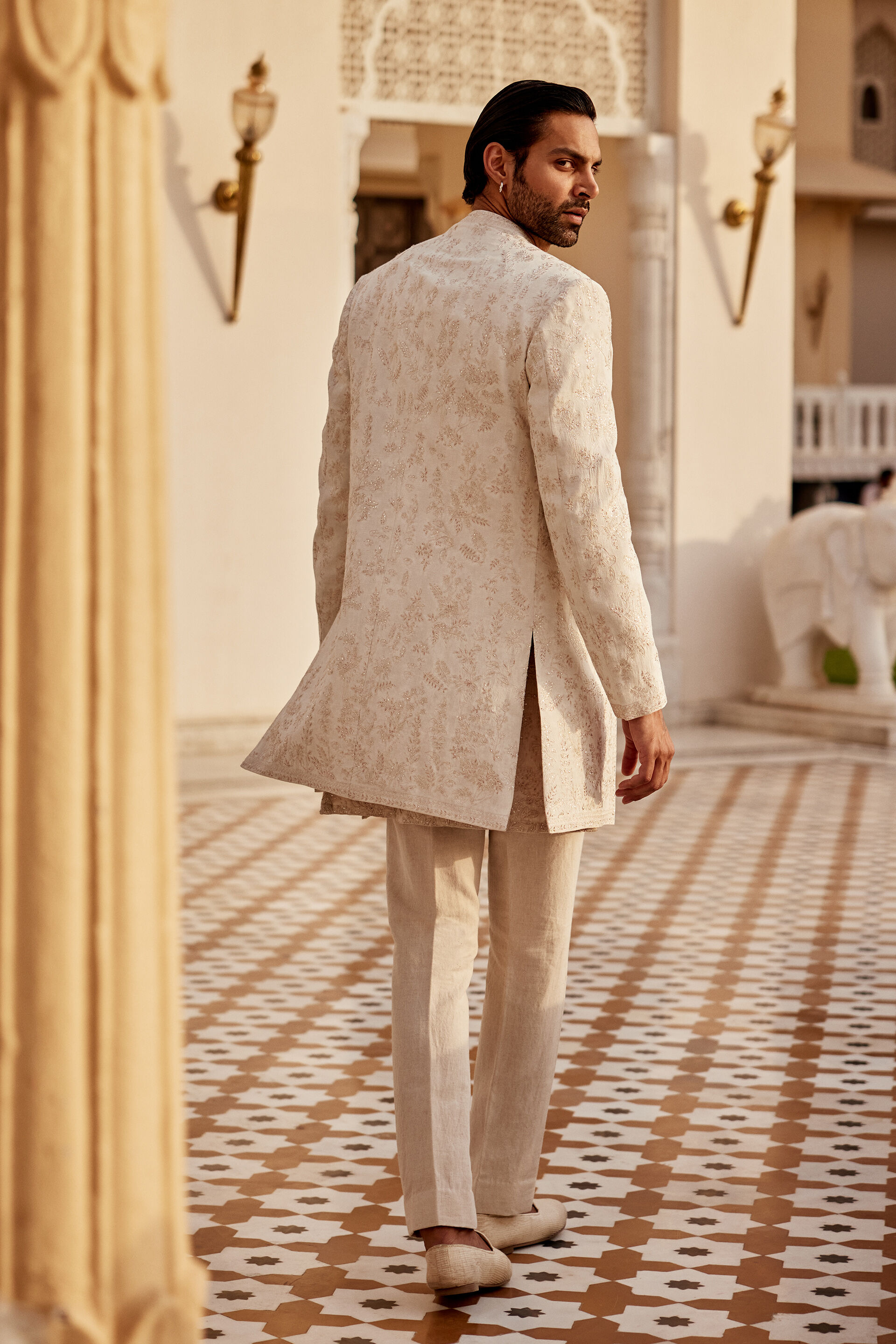 Areez Embroidered Silk Sherwani - Off White
