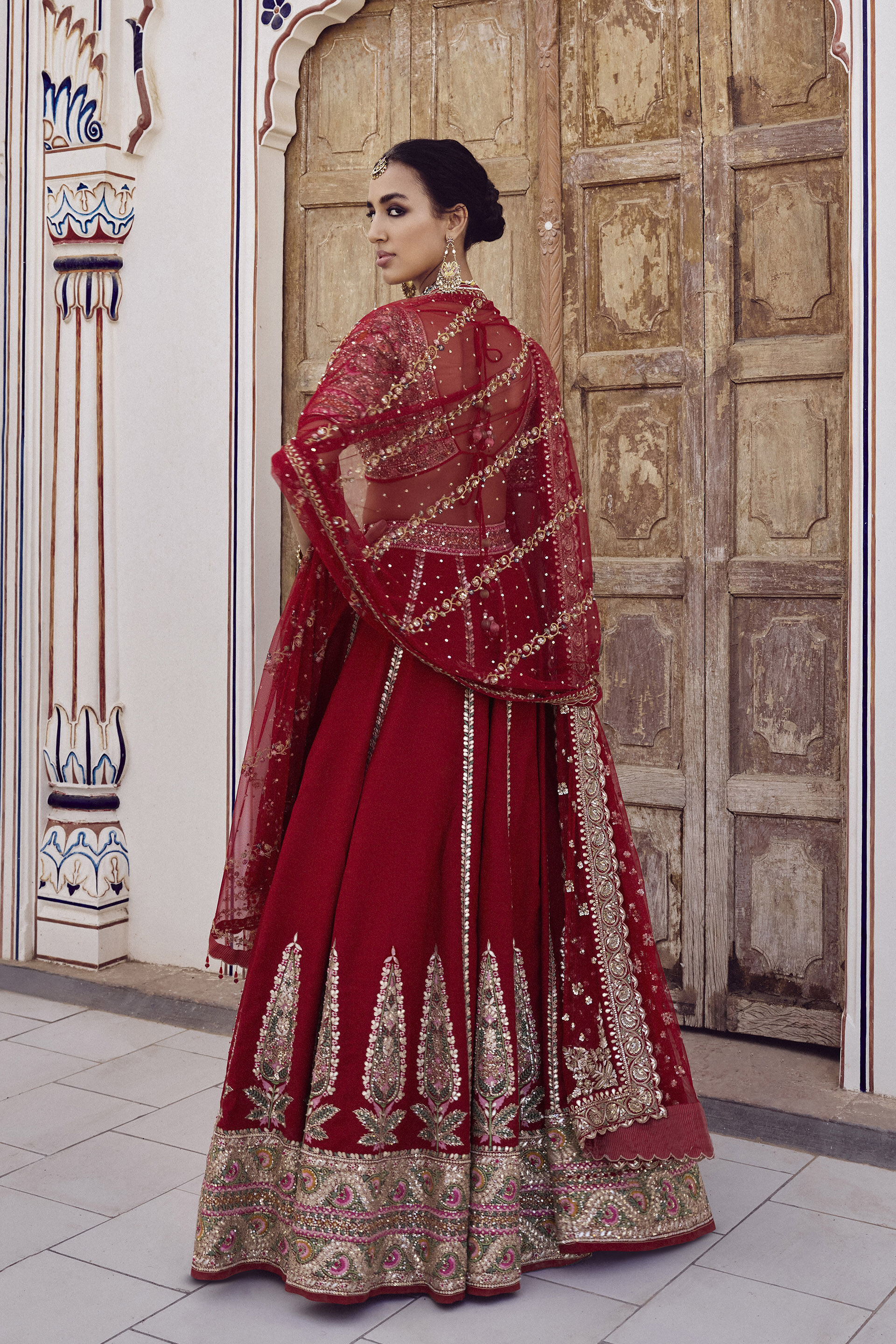 Mritsa Gota Patti Silk Lehenga Set - Red
