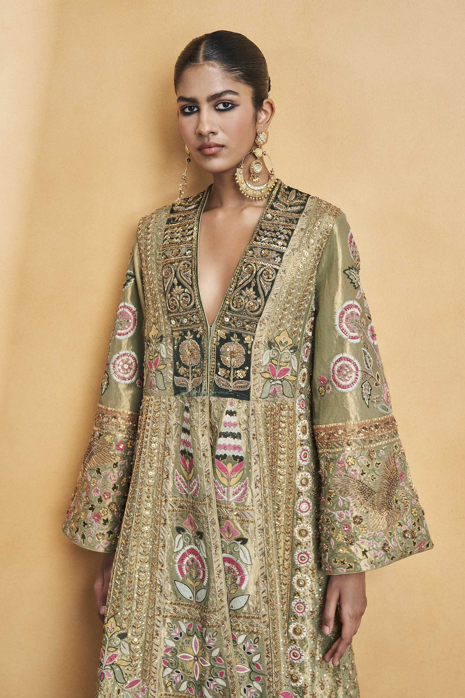 Melody Of The Flowers Embroidered Zardozi Sharara Set - Sage, Sage, image 4