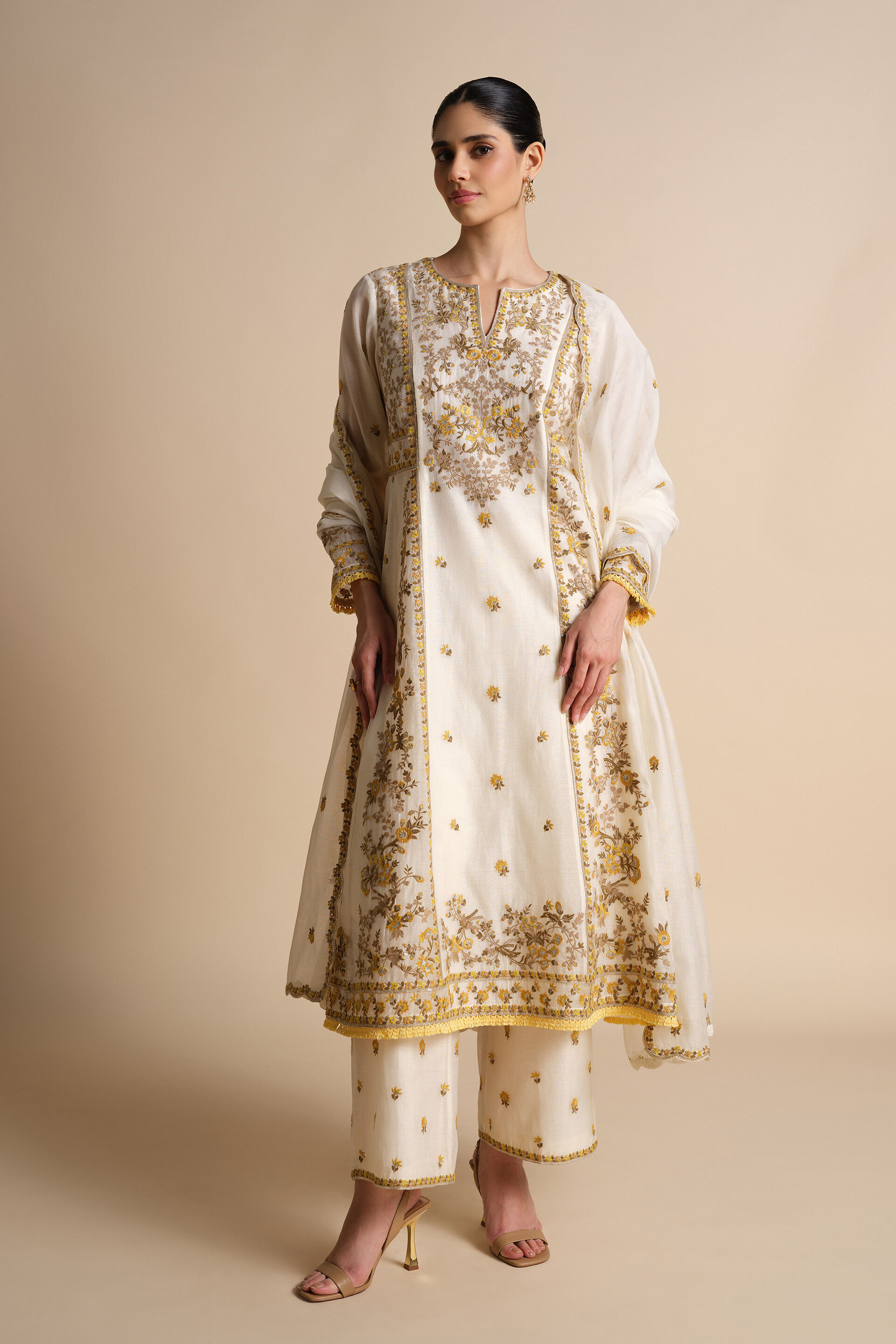 Amra Embroidered Mul Suit Set - Natural, Natural, image 3