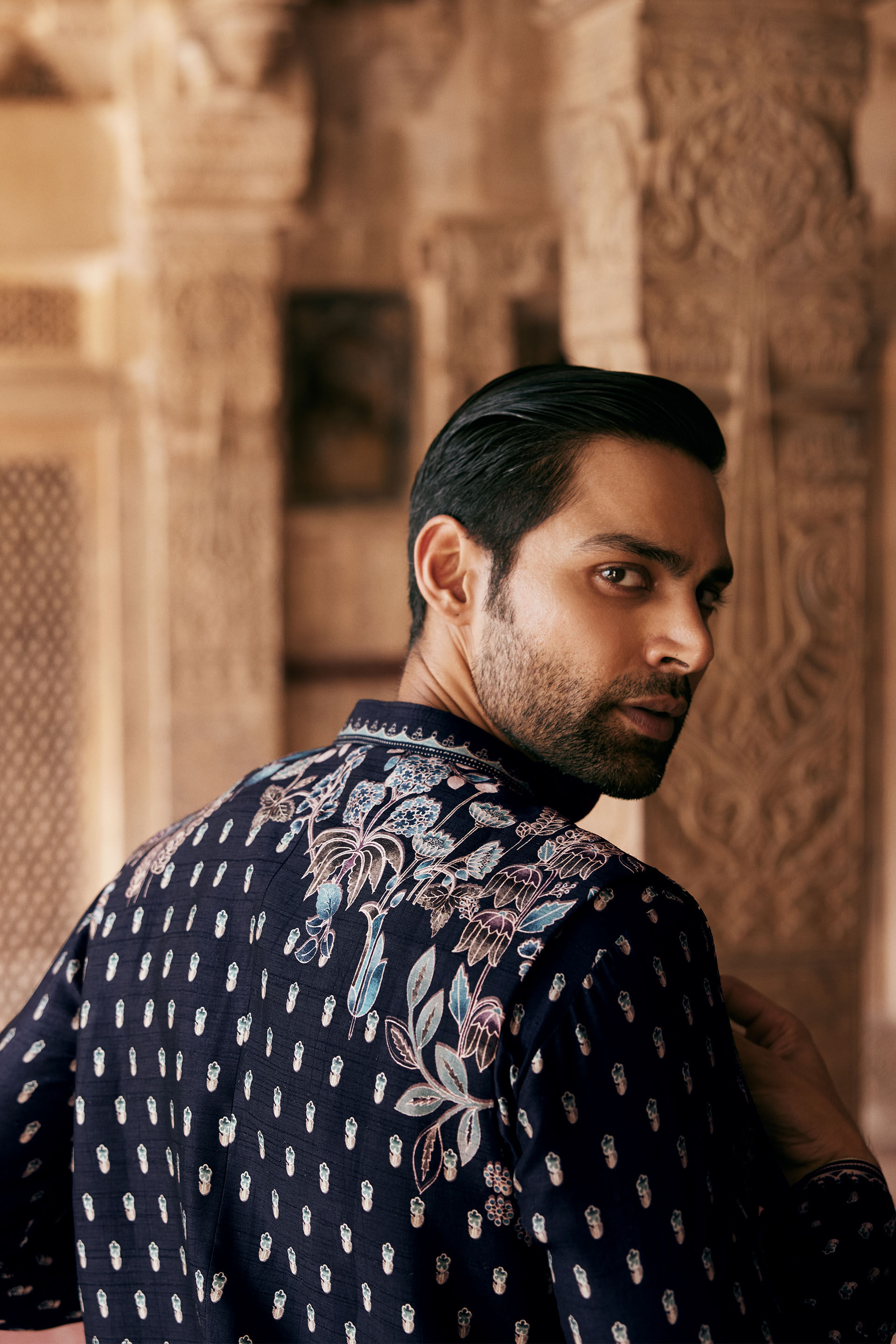 Saamir Printed Silk Nehru Jacket - Black, Black, image 4