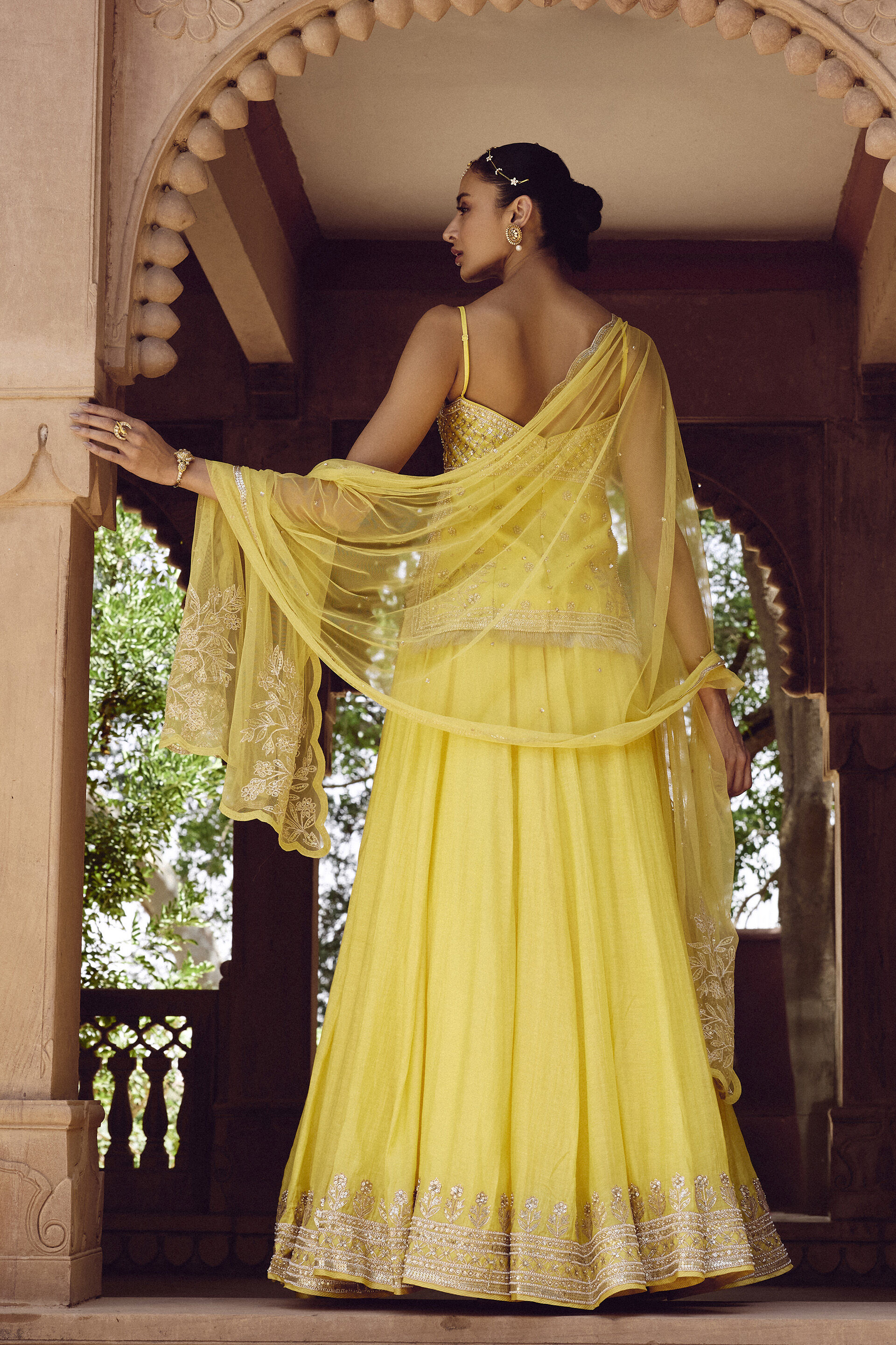 Srika Gota Patti Mul Skirt Set - Yellow