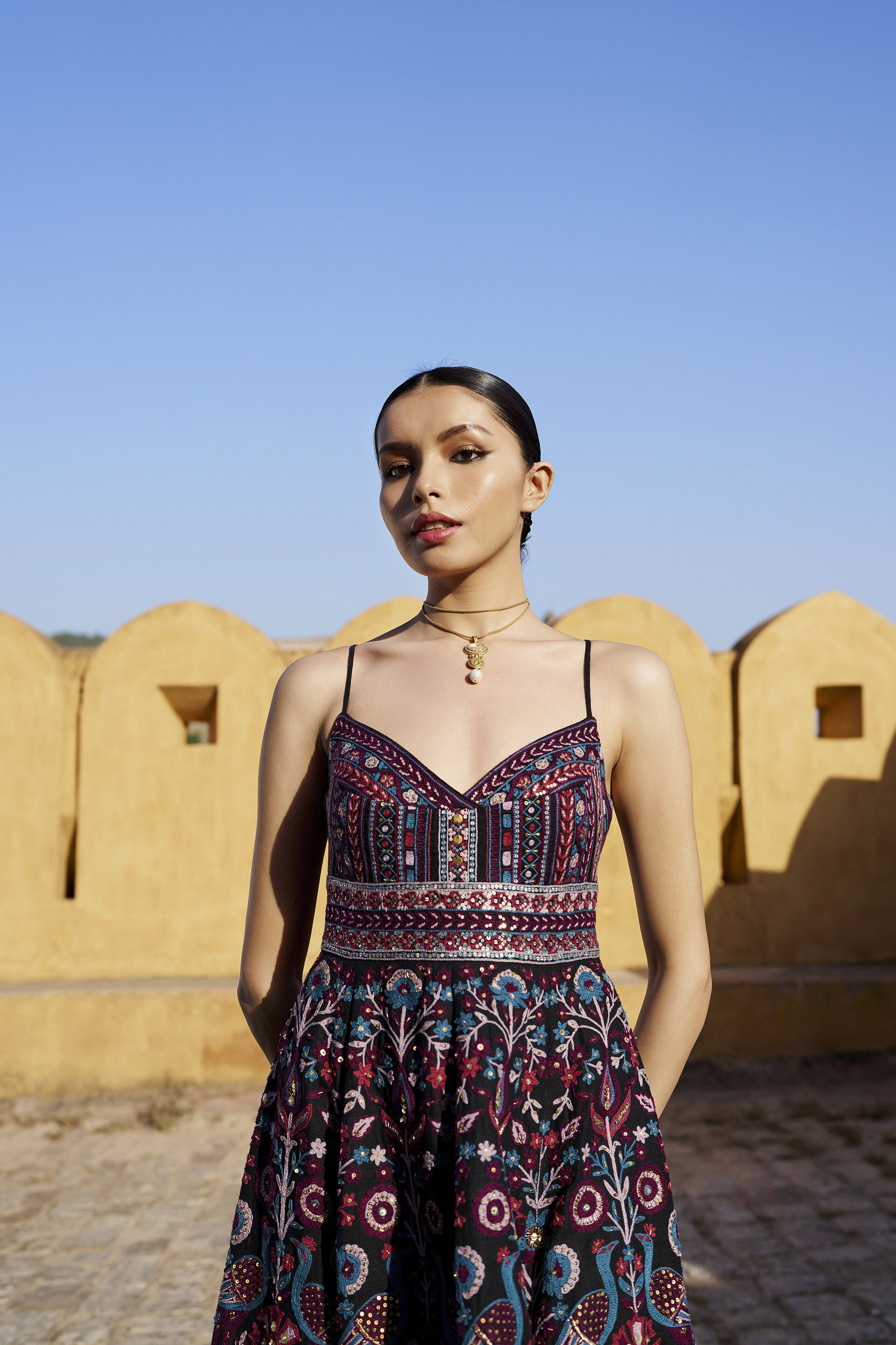 Starlit Serenade SEWA Hand-embroidered Silk Dress - Black, Black, image 3