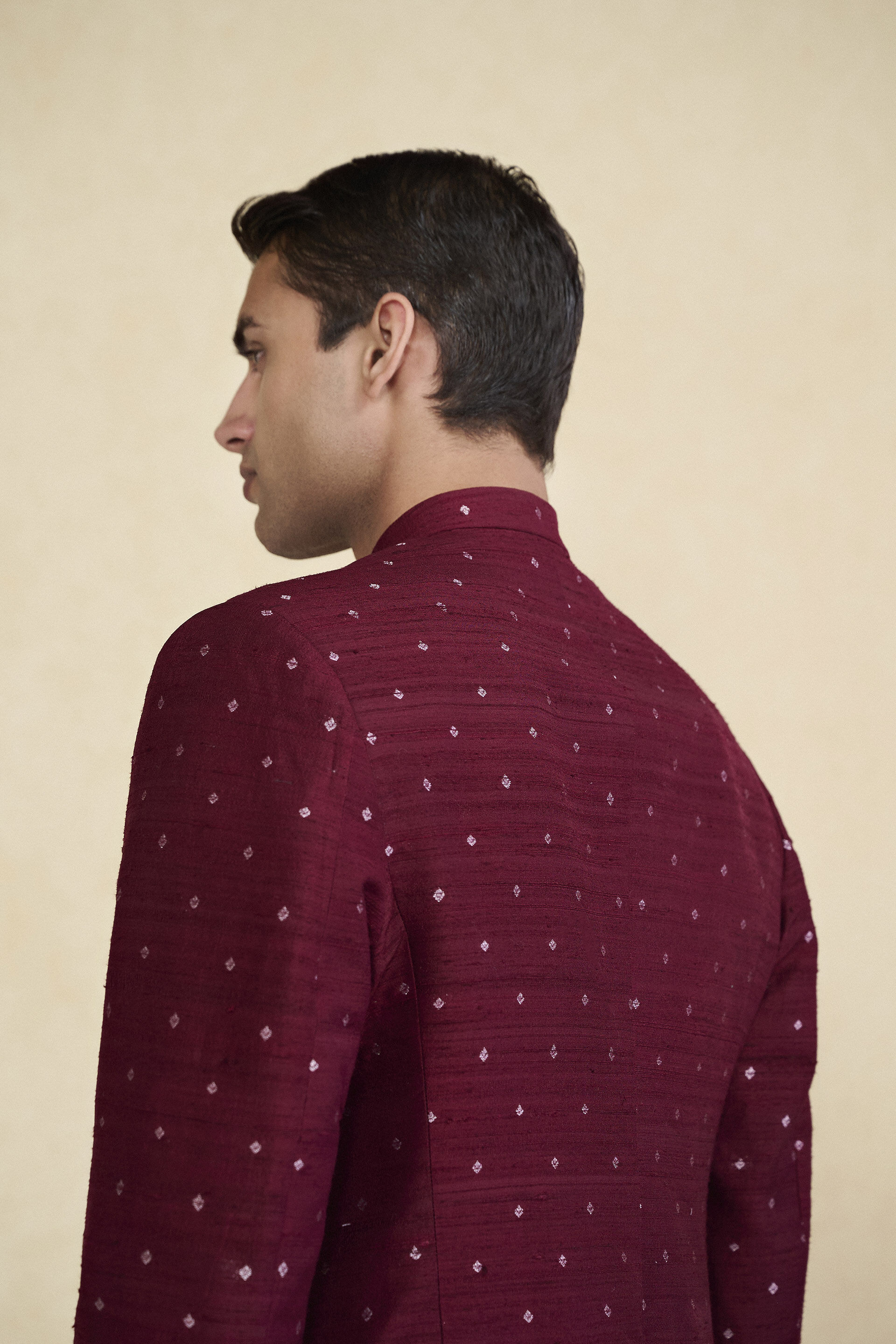 Sohaib Silk Bandhgala - Maroon, Maroon, image 5