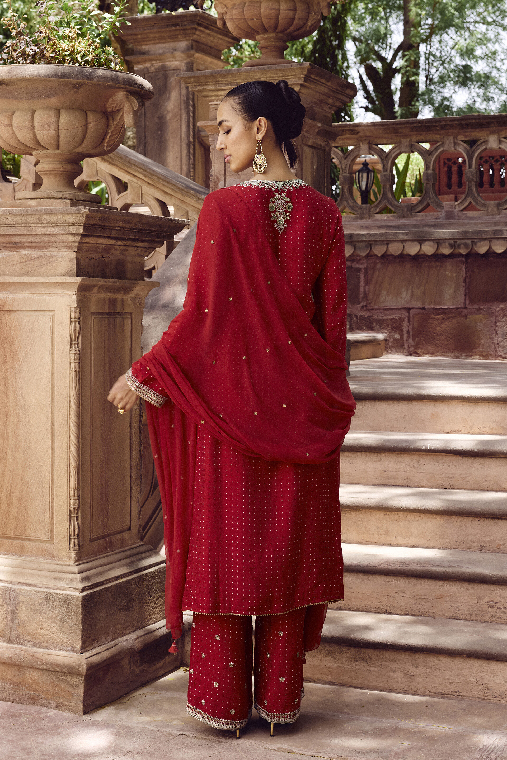 Sindhura Embroidered Silk Suit Set - Red