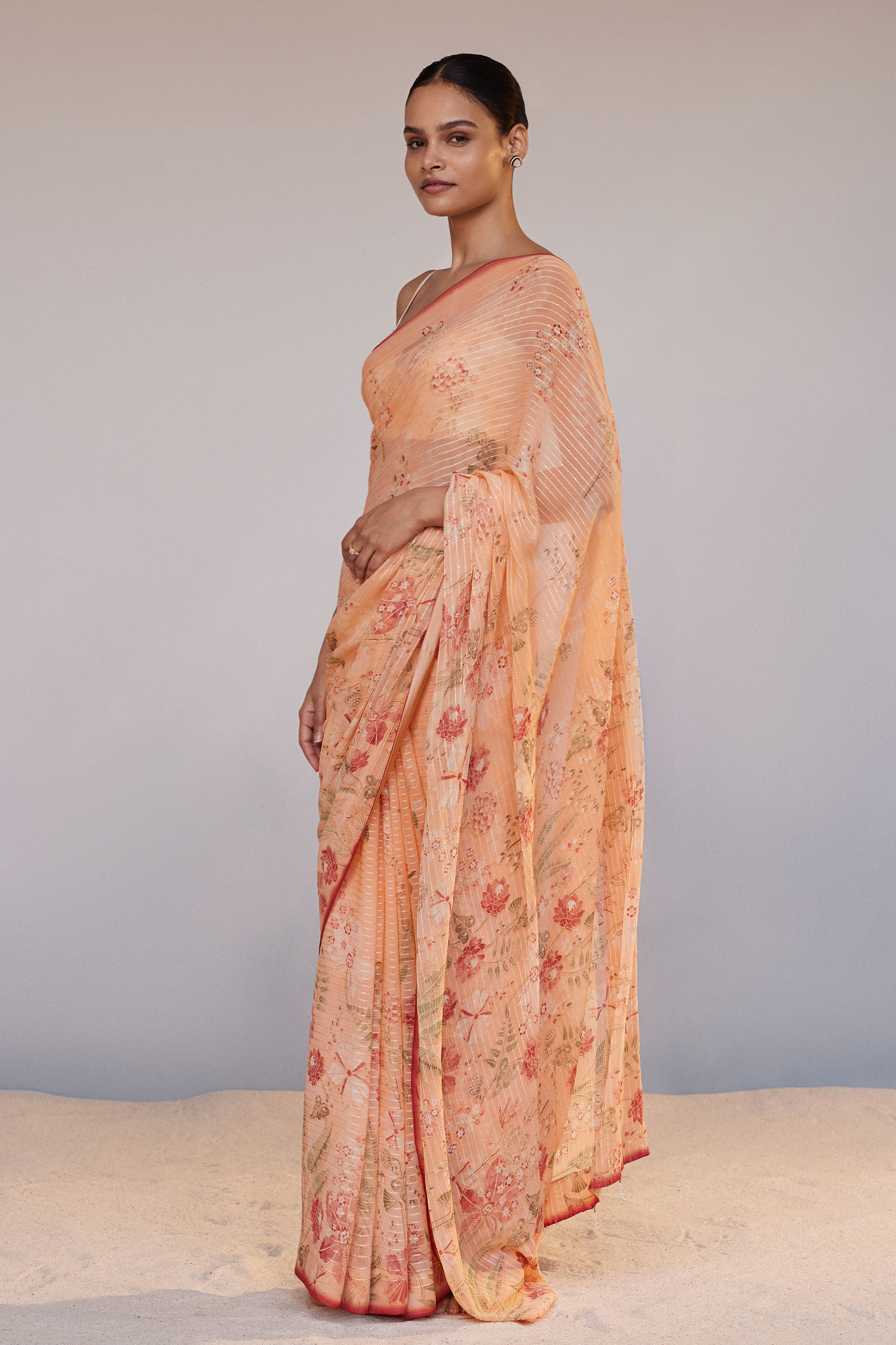 Calfuray Saree Set - Peach, Peach, image 2