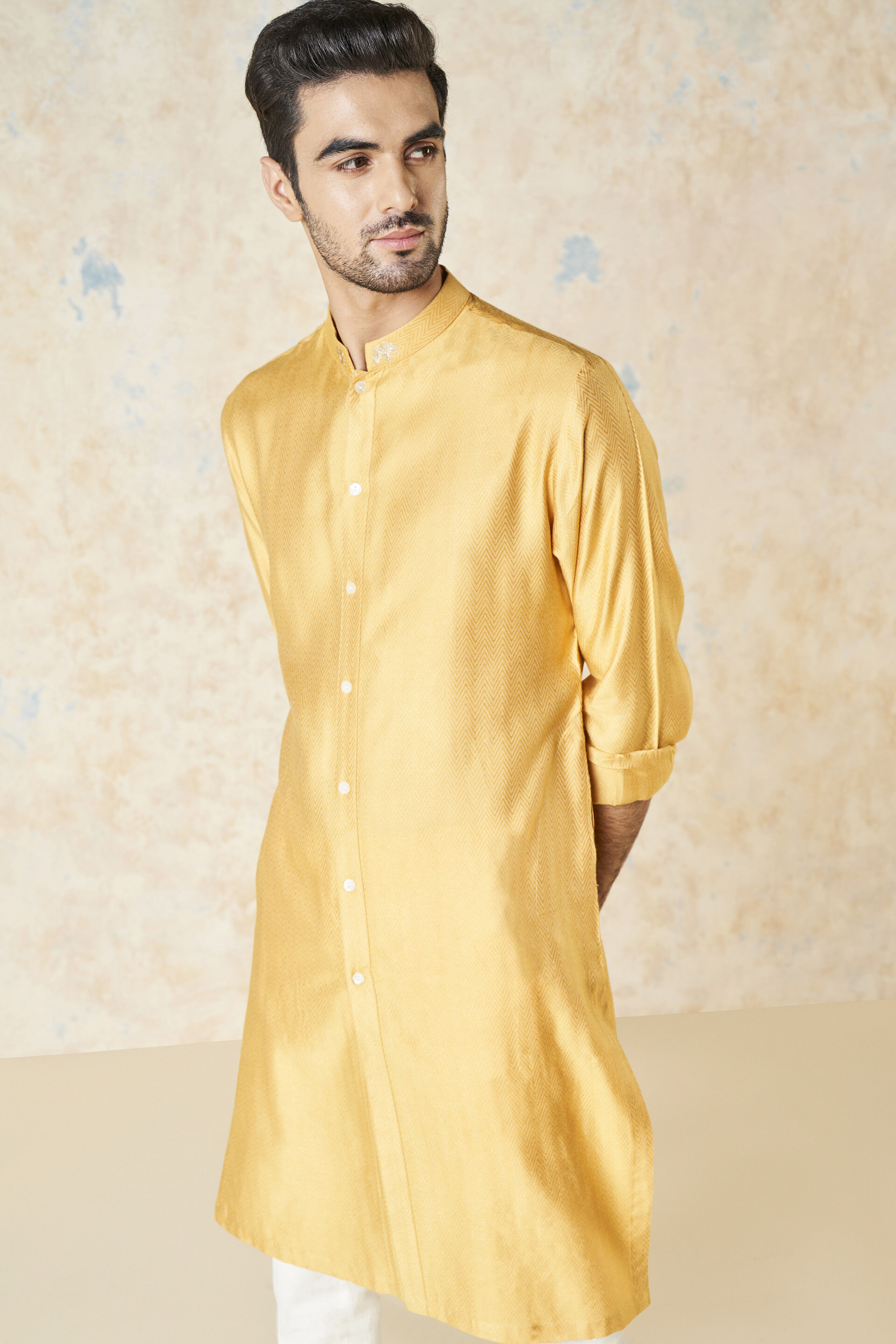 Noman Silk Kurta - Mustard, Mustard, image 4