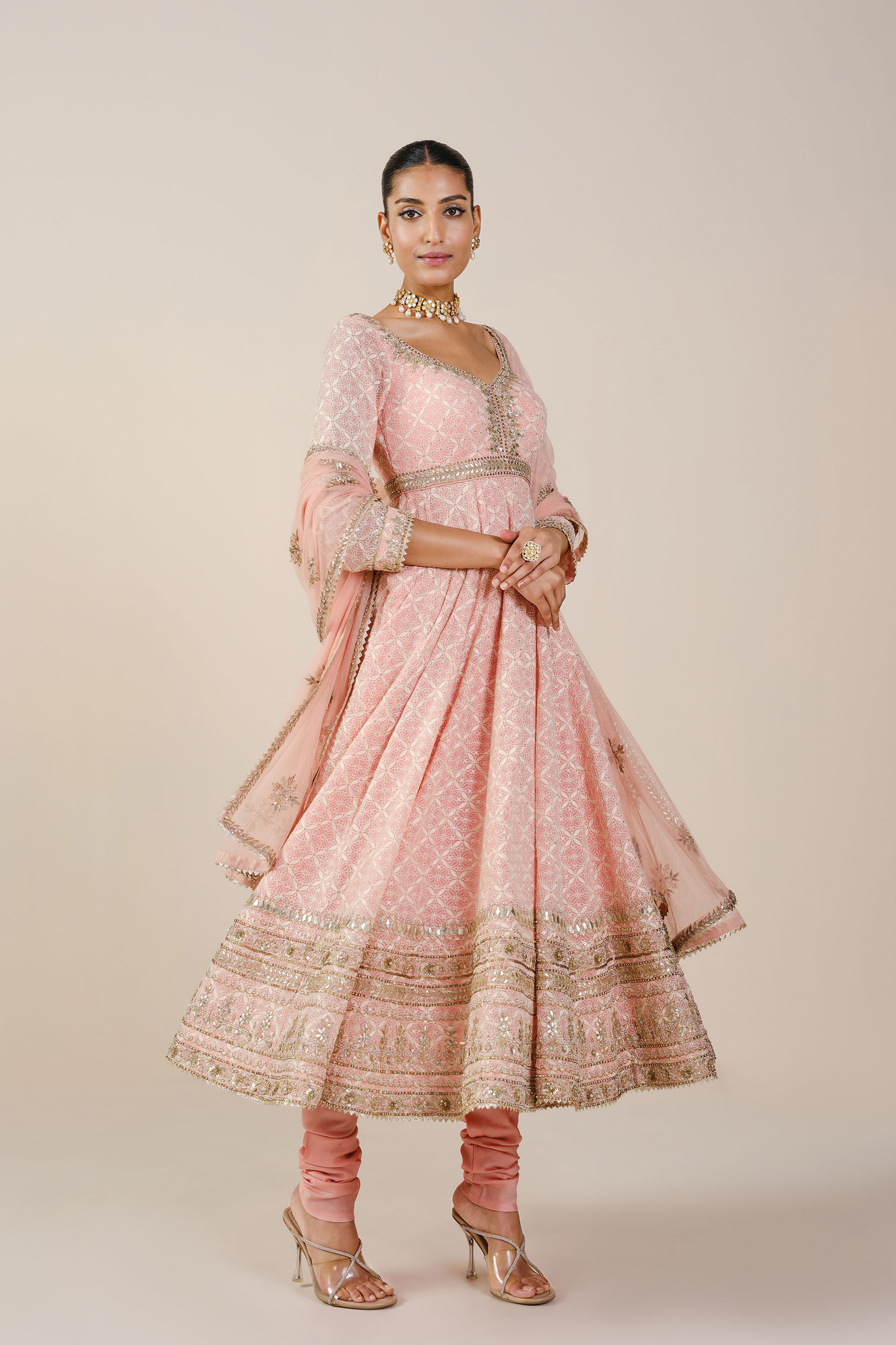 Aaloka Embroidered Georgette Anarkali Set - Blush
