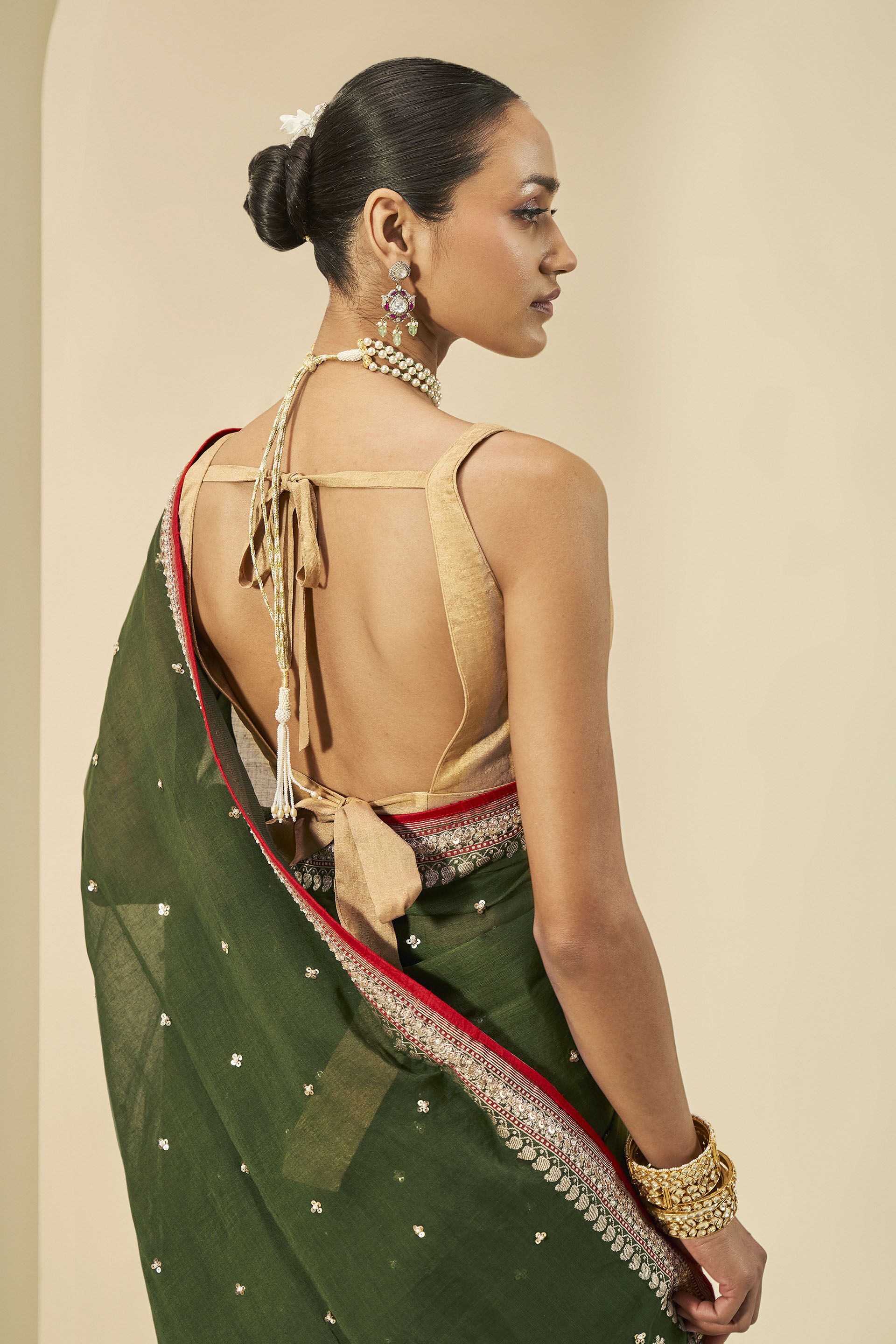 Varshal Embroidered Cotton Saree - Green, Green, image 5