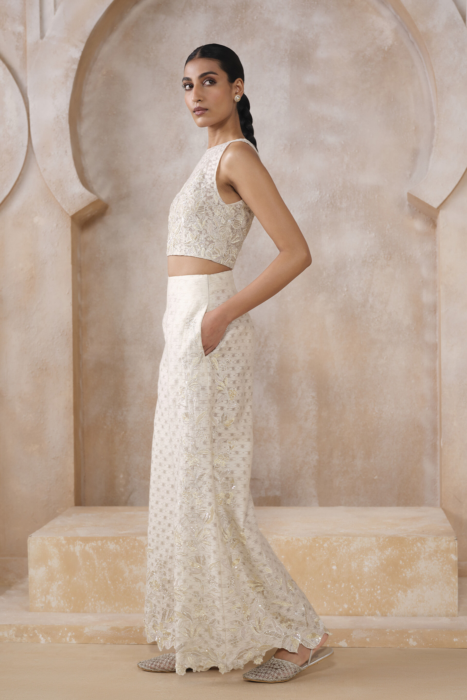 Ansel Embroidered Pant Set - Ivory, Ivory, image 3