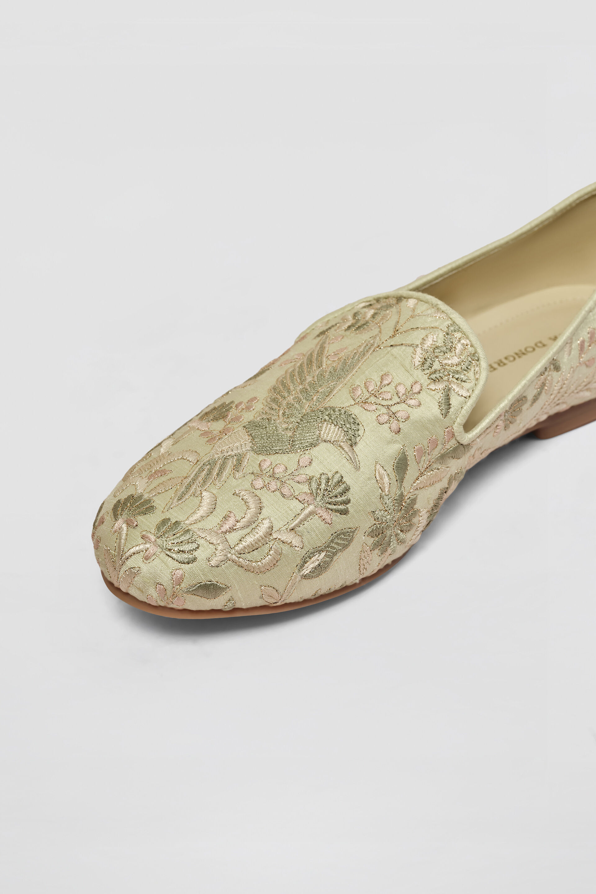Kshiraj Embroidered Silk Mojris - Sage