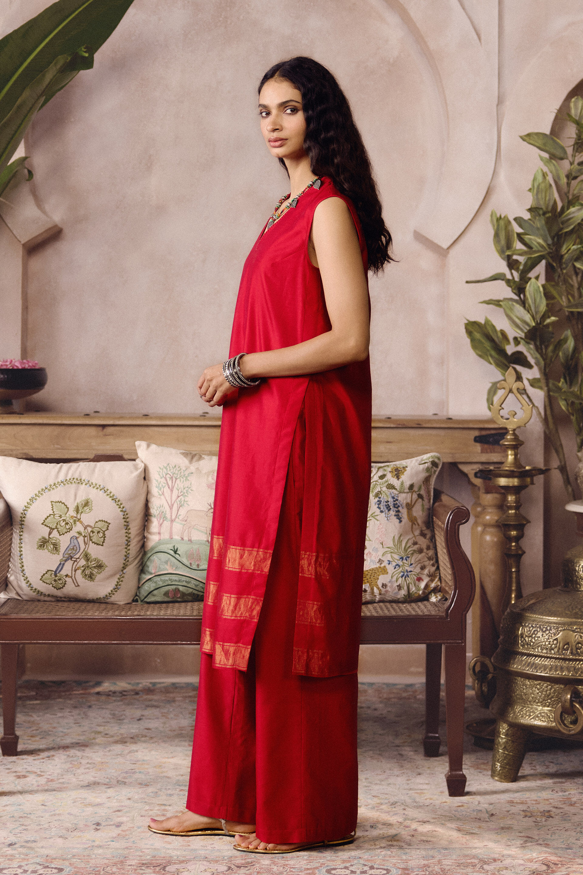 Eliane Handwoven Maheshwari Co-ord - Red, Red, image 3