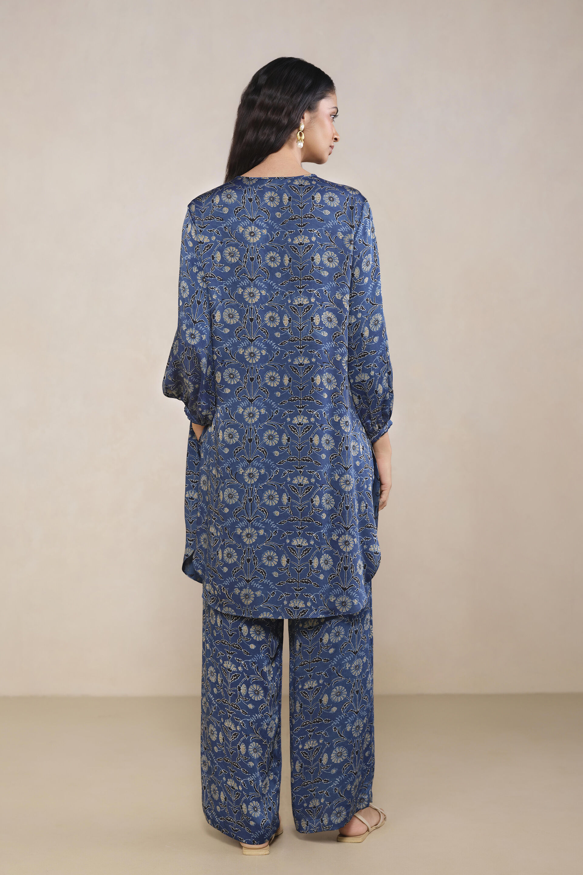 Jurra Ajrakh Hand-block Printed Co-ord in Blue, Blue, image 2