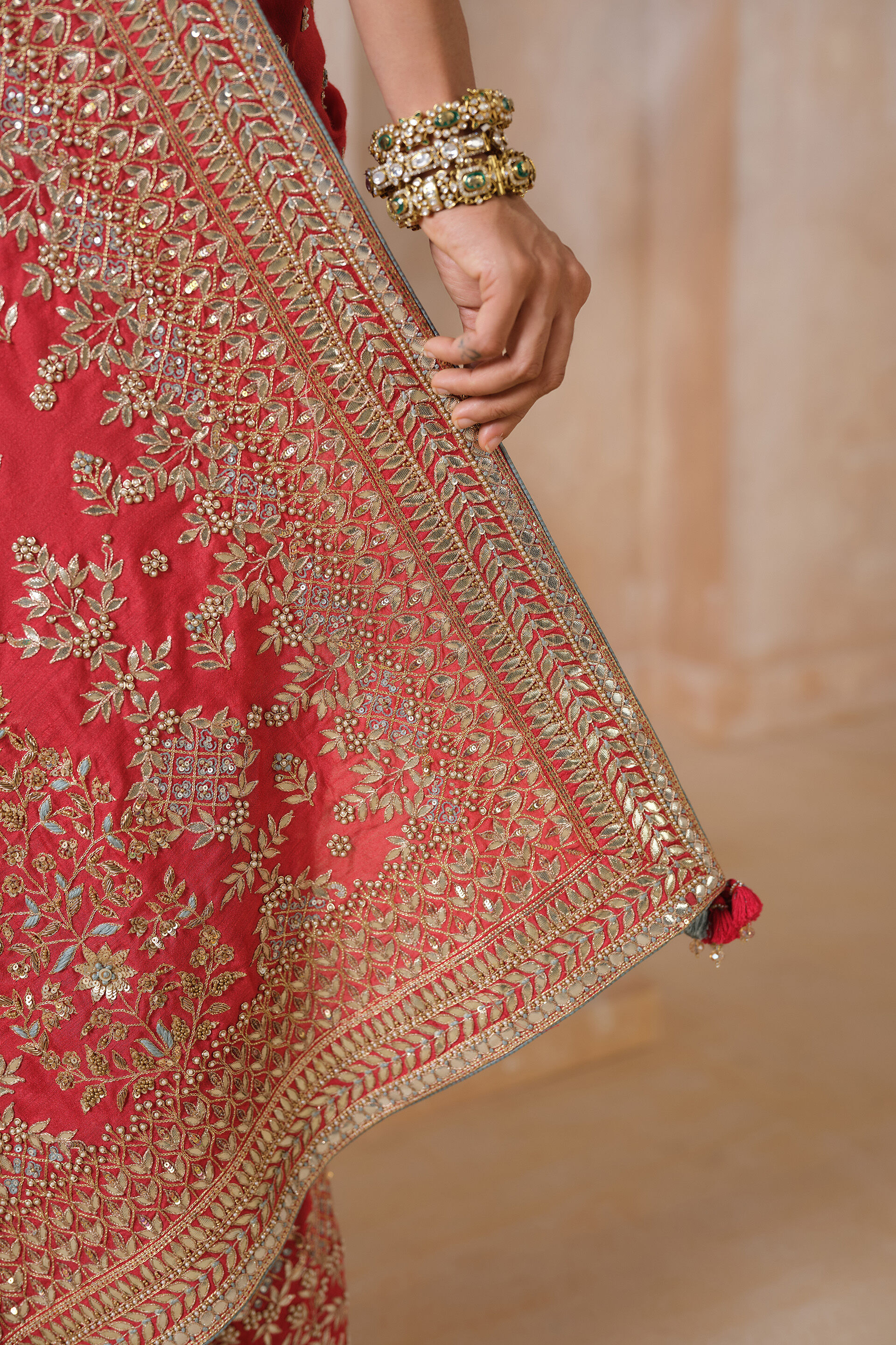 Manjara Gota Patti Silk Saree - Red, Red, image 6