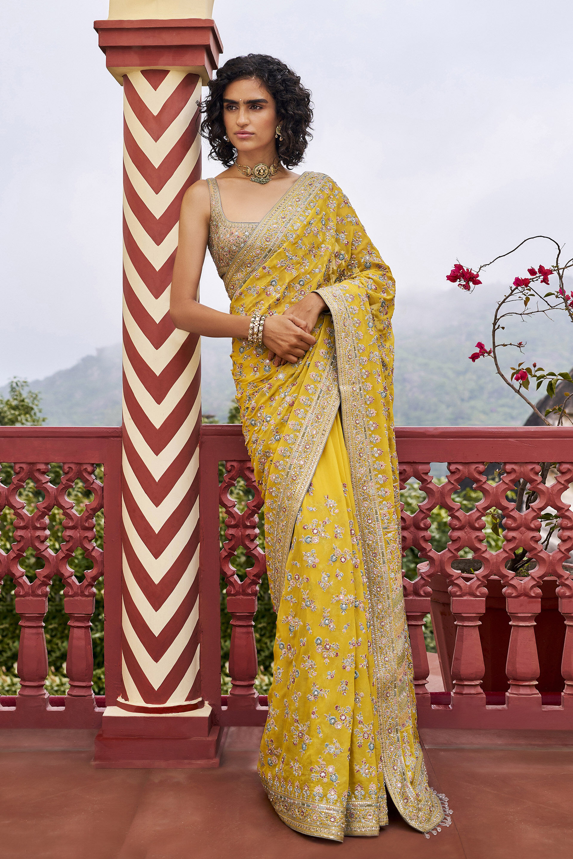 Emergence Embroidered Saree - ​Yellow
