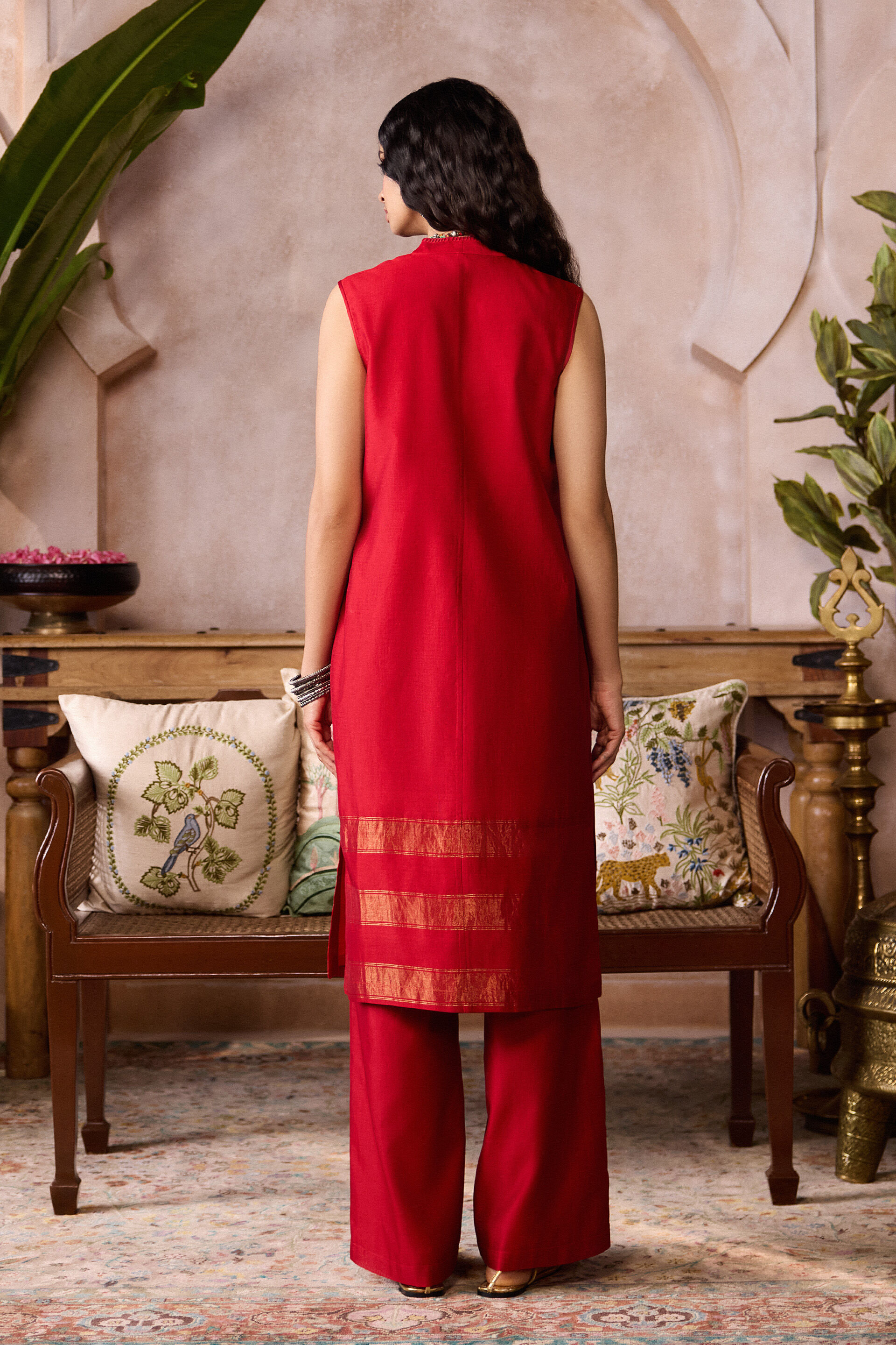 Eliane Handwoven Maheshwari Co-ord - Red