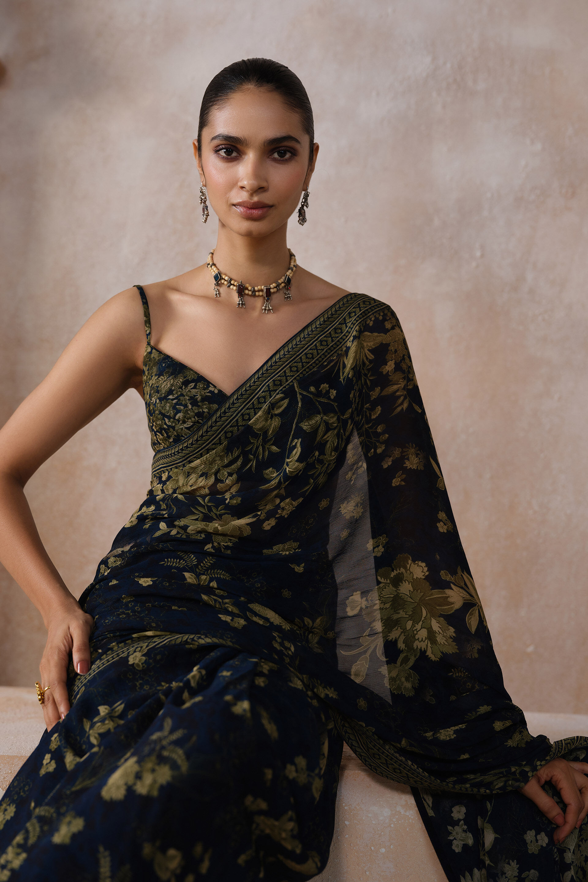 Amapola Chiffon Saree, Blue, image 5