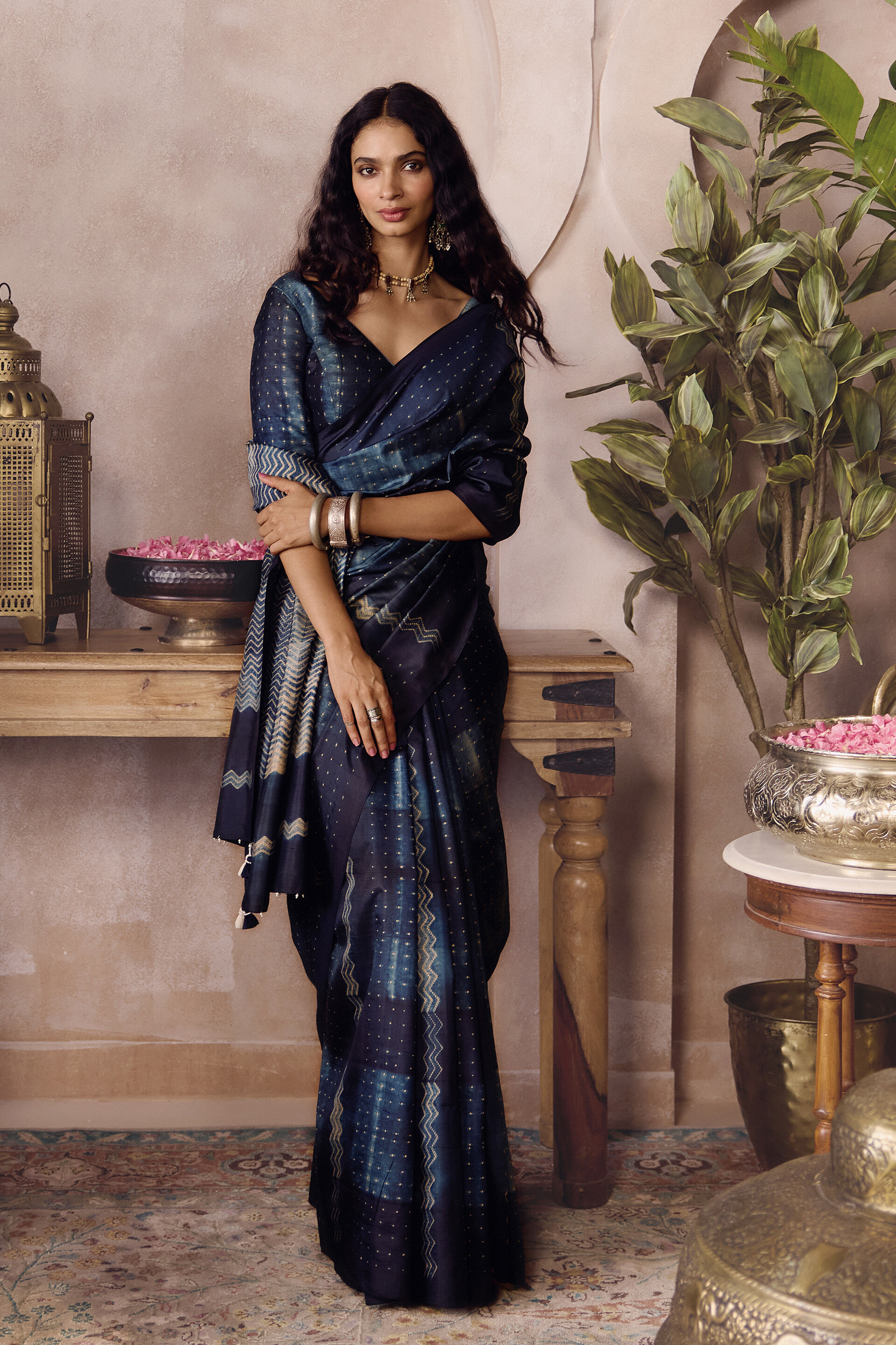 Starla Handcrafted Shibori Silk Saree - Black, Black, image 4