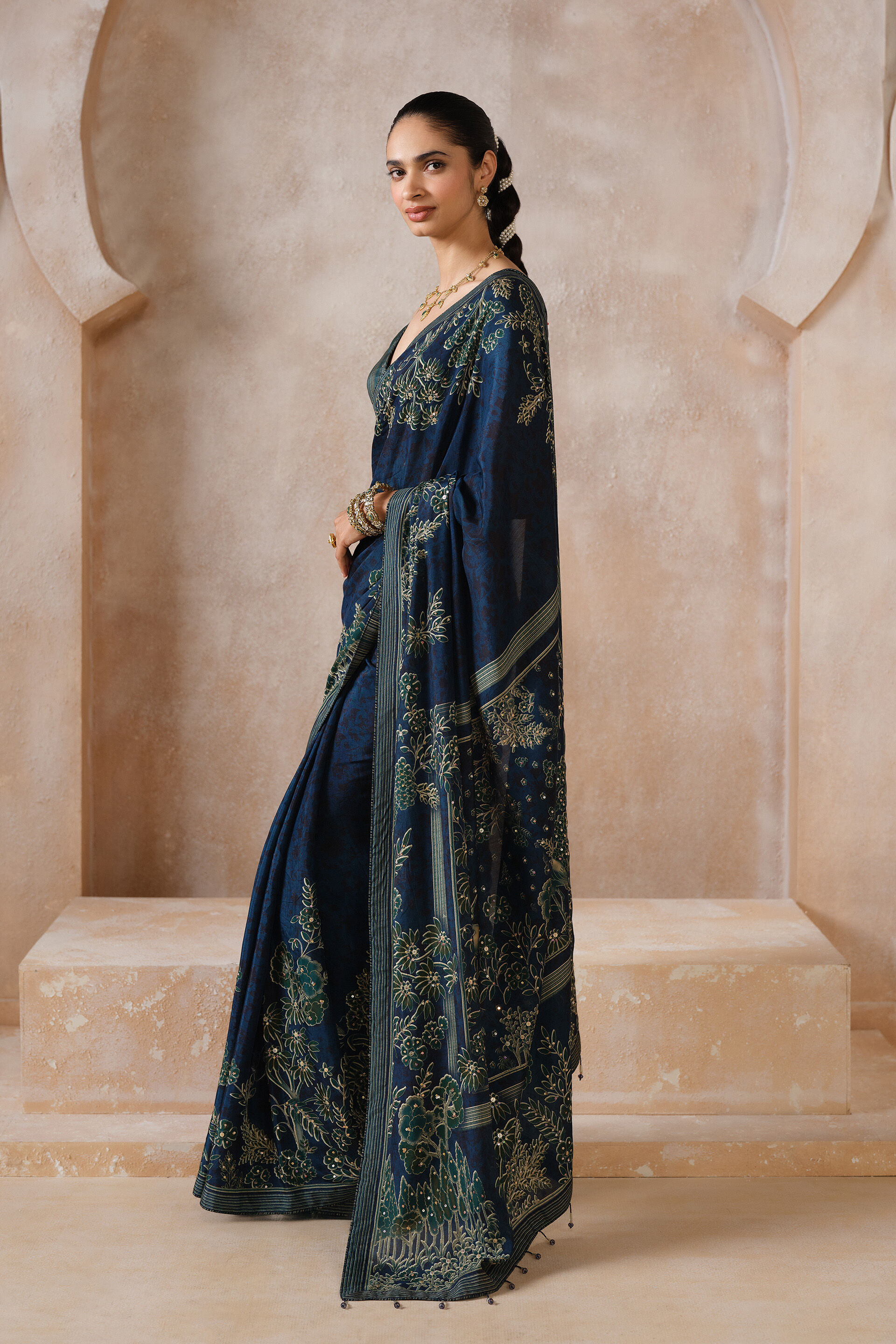 Anaiza Sequin Chiffon Saree - Blue, Blue, image 3